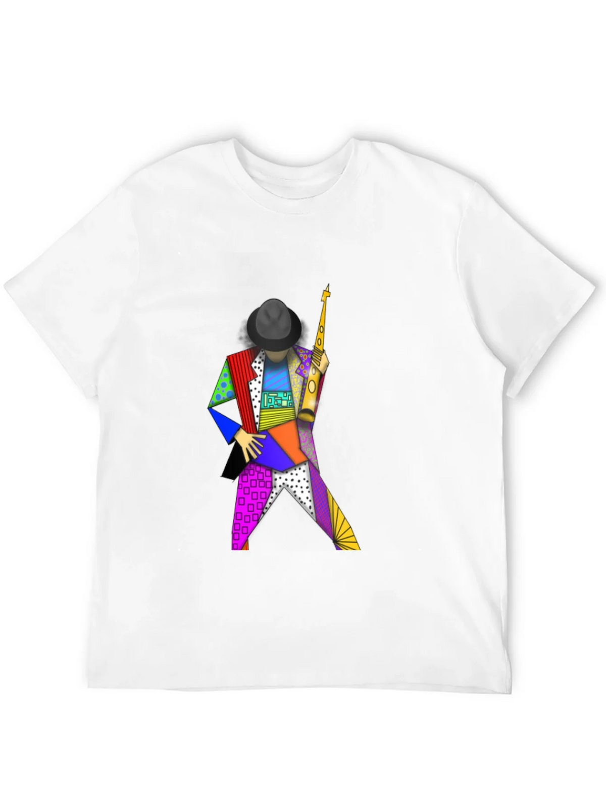 Geometric Sax Player Graphic Tee - Stylish Musicians Shirt product image 11