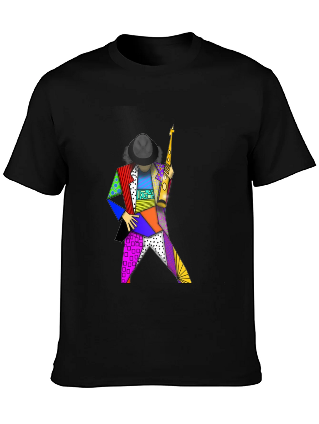 Geometric Sax Player Graphic Tee - Stylish Musicians Shirt product image 3