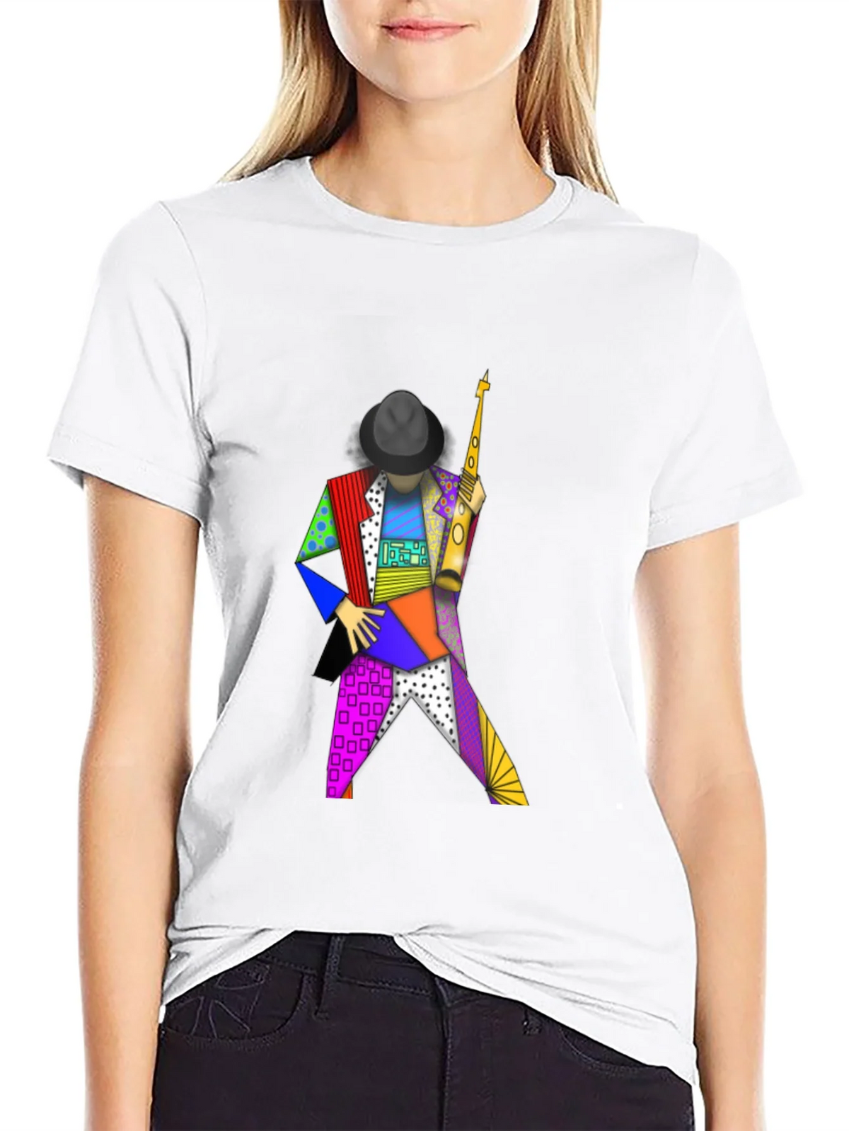 Geometric Sax Player Graphic Tee - Stylish Musicians Shirt product image 8