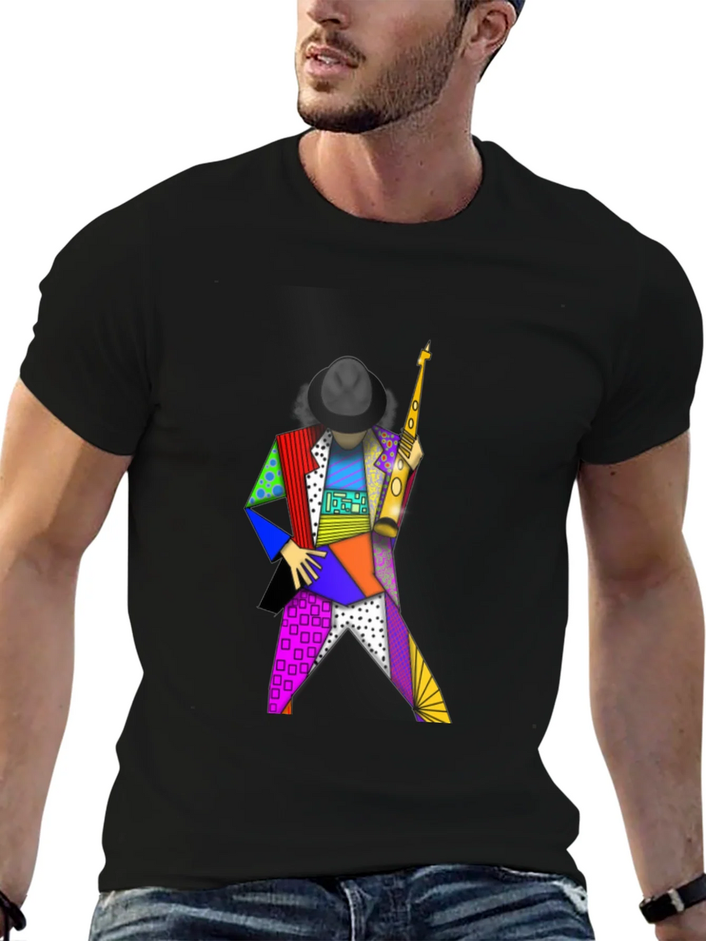 Geometric Sax Player Graphic Tee - Stylish Musicians Shirt product image 6