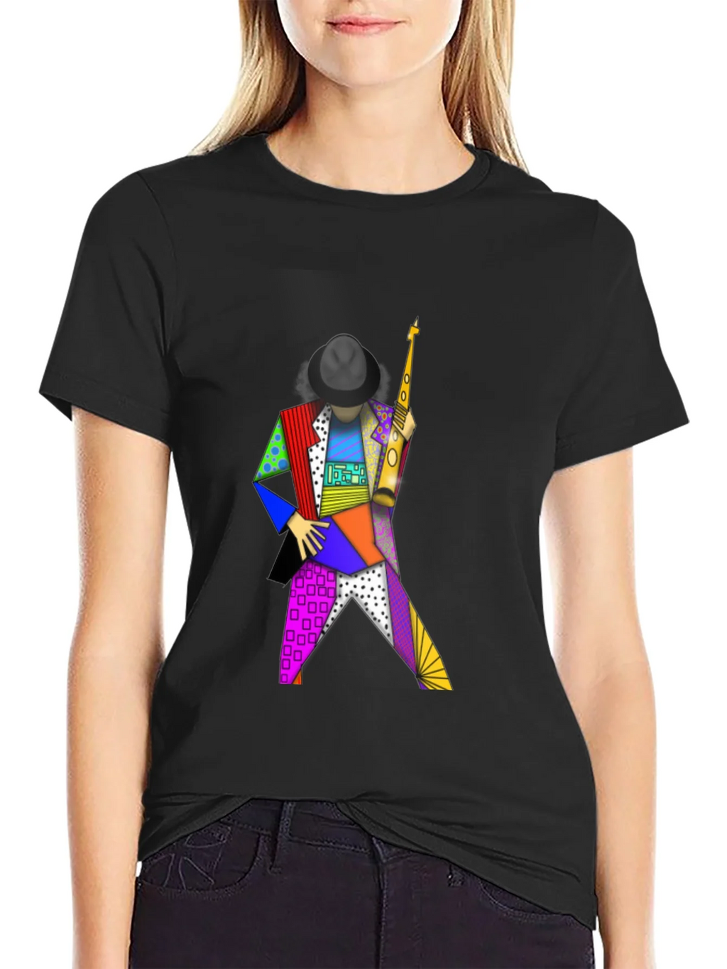 Geometric Sax Player Graphic Tee - Stylish Musicians Shirt product image 2