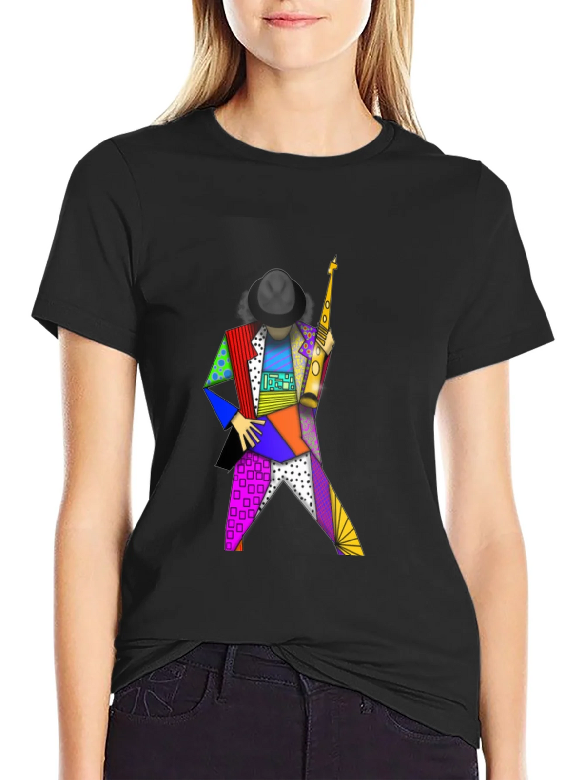Geometric Sax Player Graphic Tee - Stylish Musicians Shirt product image 2
