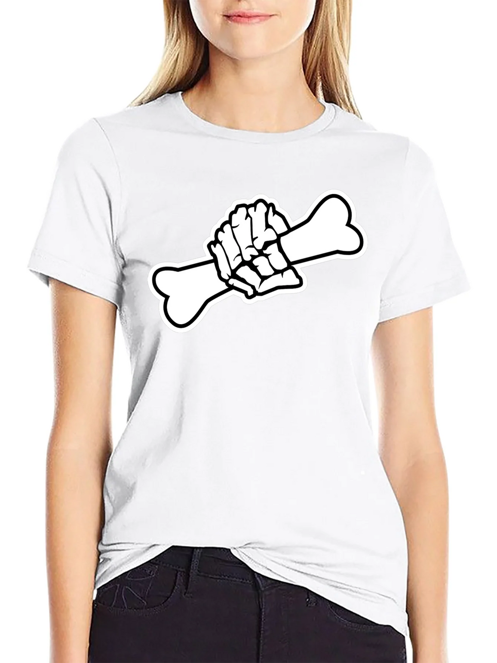 Black T-Shirt with Skeleton Hand Holding Bone Graphic product image 8