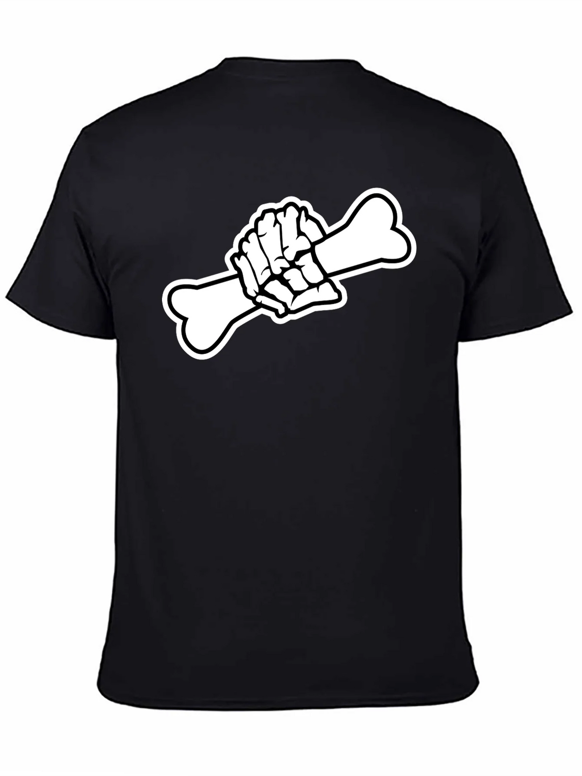 Black T-Shirt with Skeleton Hand Holding Bone Graphic product image 4