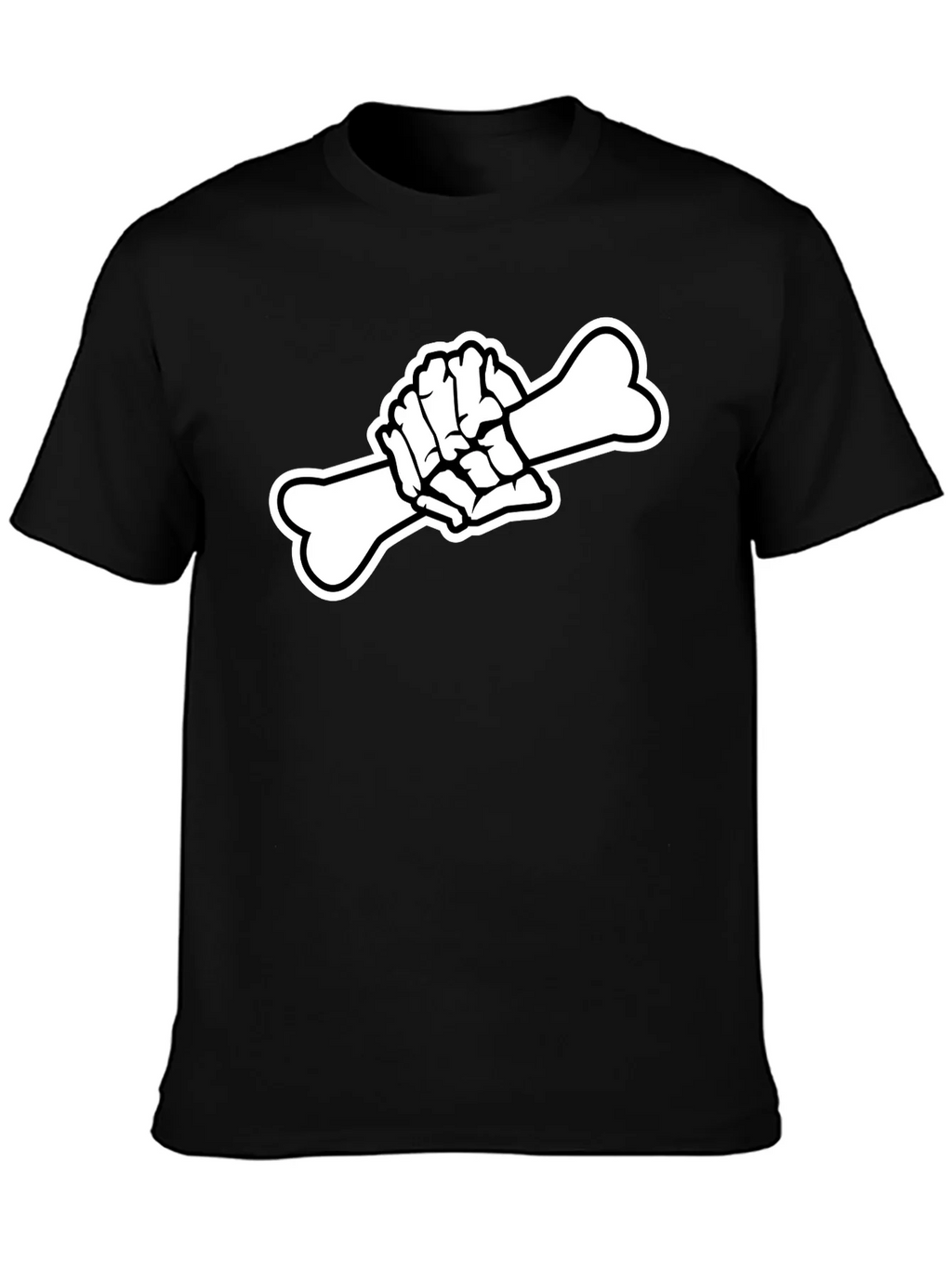 Black T-Shirt with Skeleton Hand Holding Bone Graphic product image 3