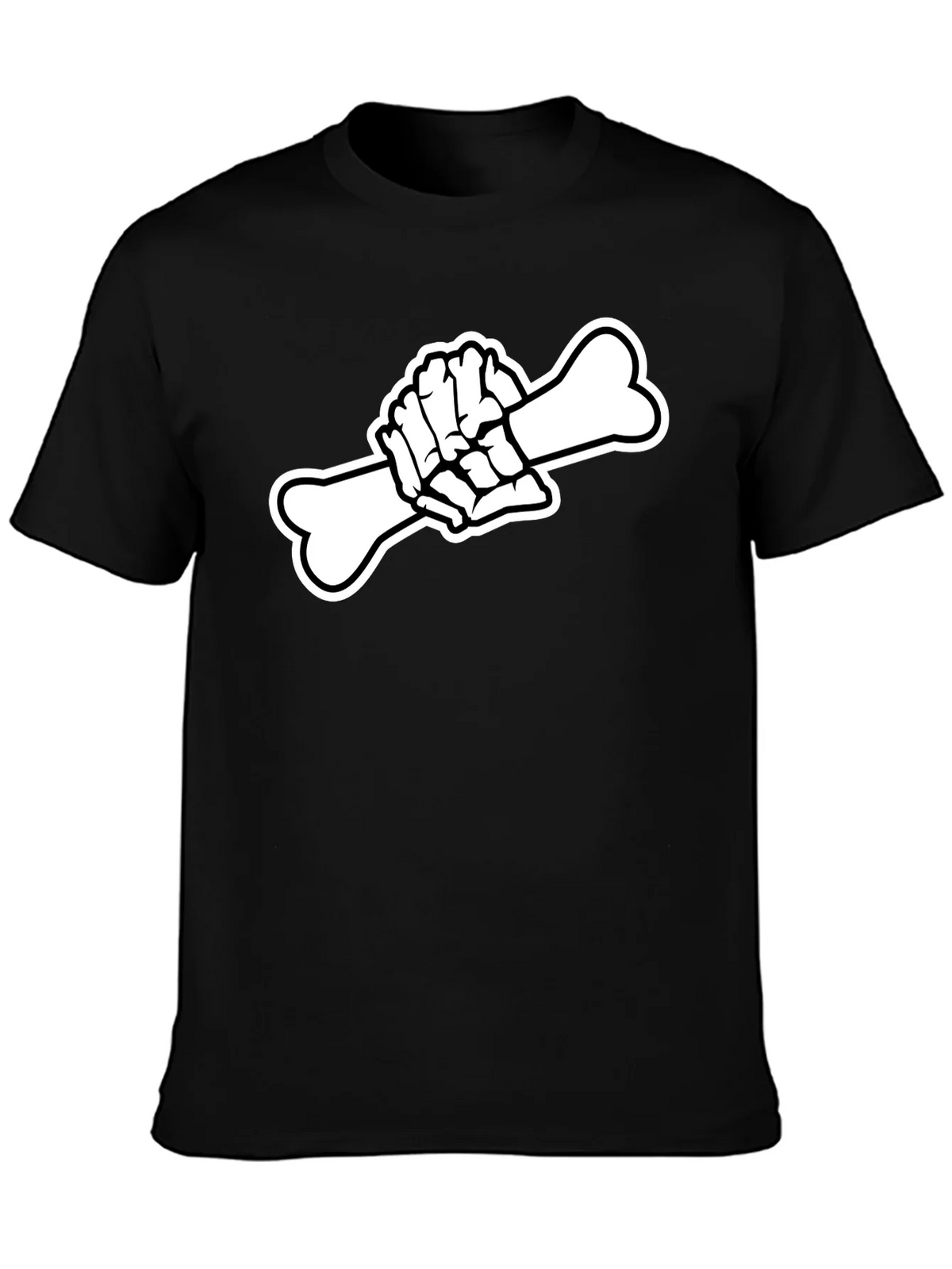 Black T-Shirt with Skeleton Hand Holding Bone Graphic product image 3