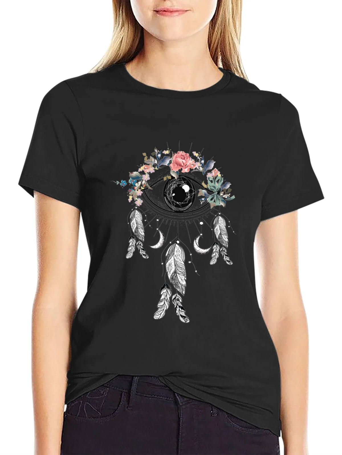 Floral Dreamcatcher Graphic Tee - Black product image 2