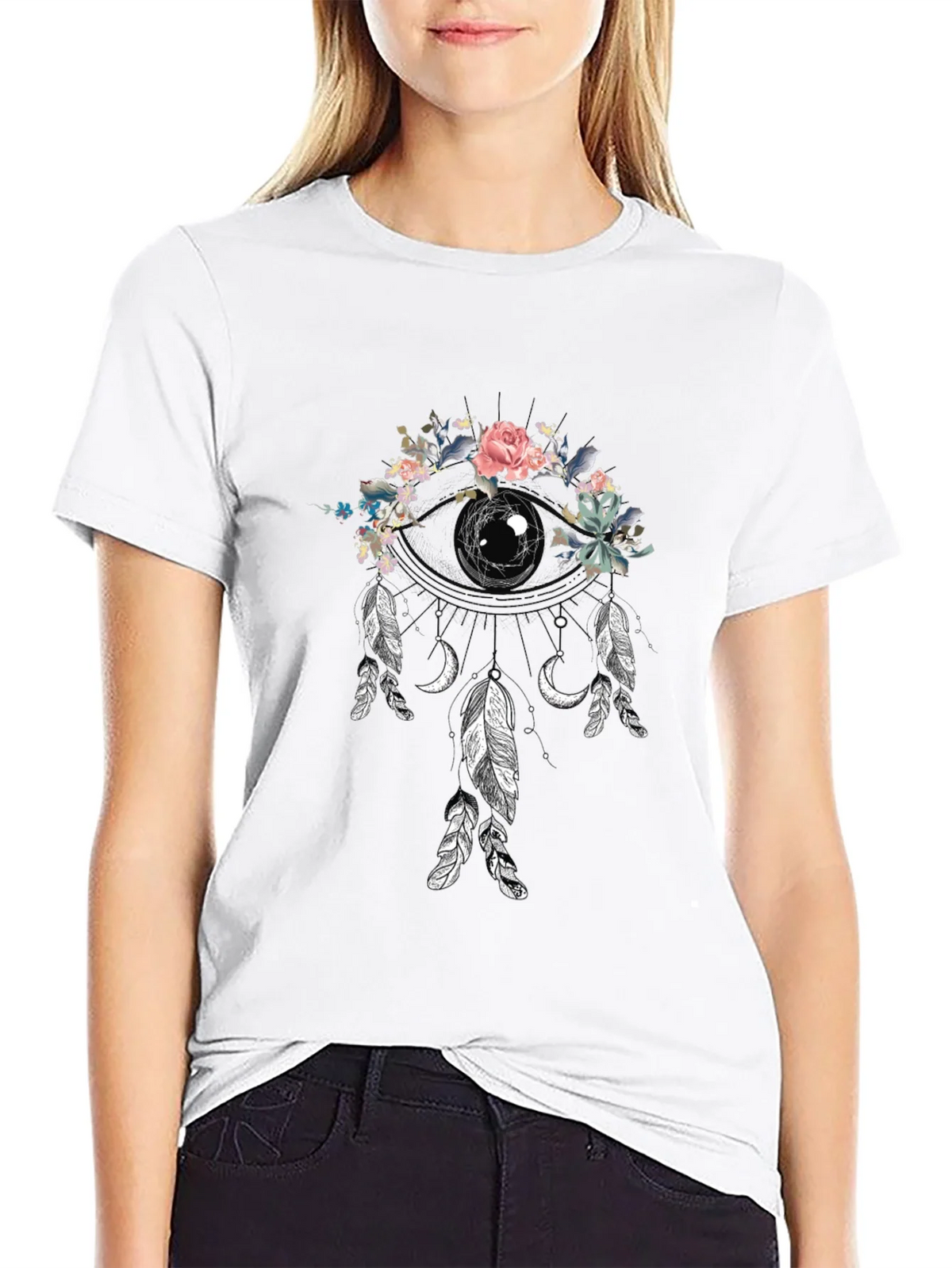 Floral Dreamcatcher Graphic Tee - Black product image 8