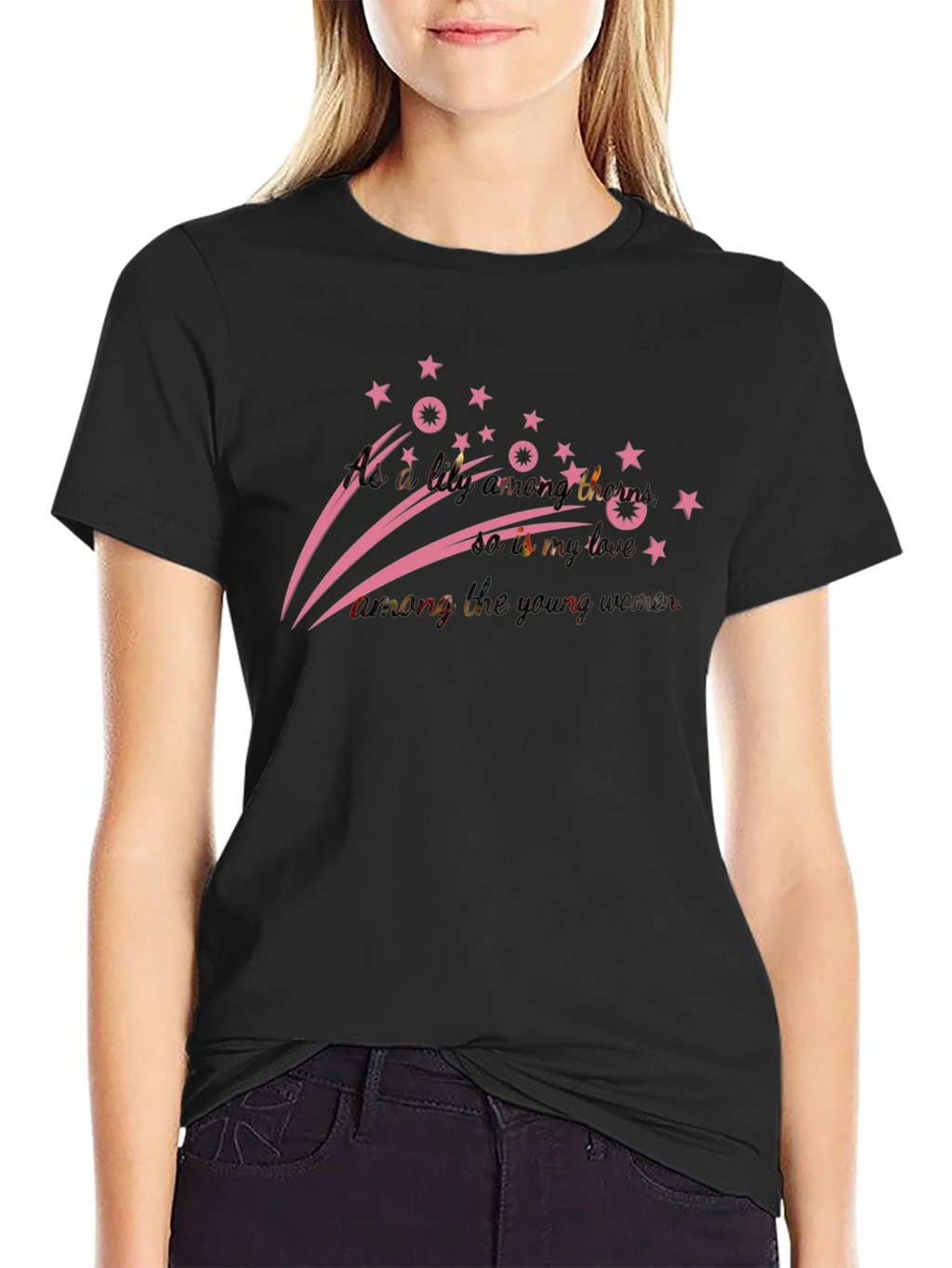 Stylish Black T-Shirt with Pink Star Design product image 2