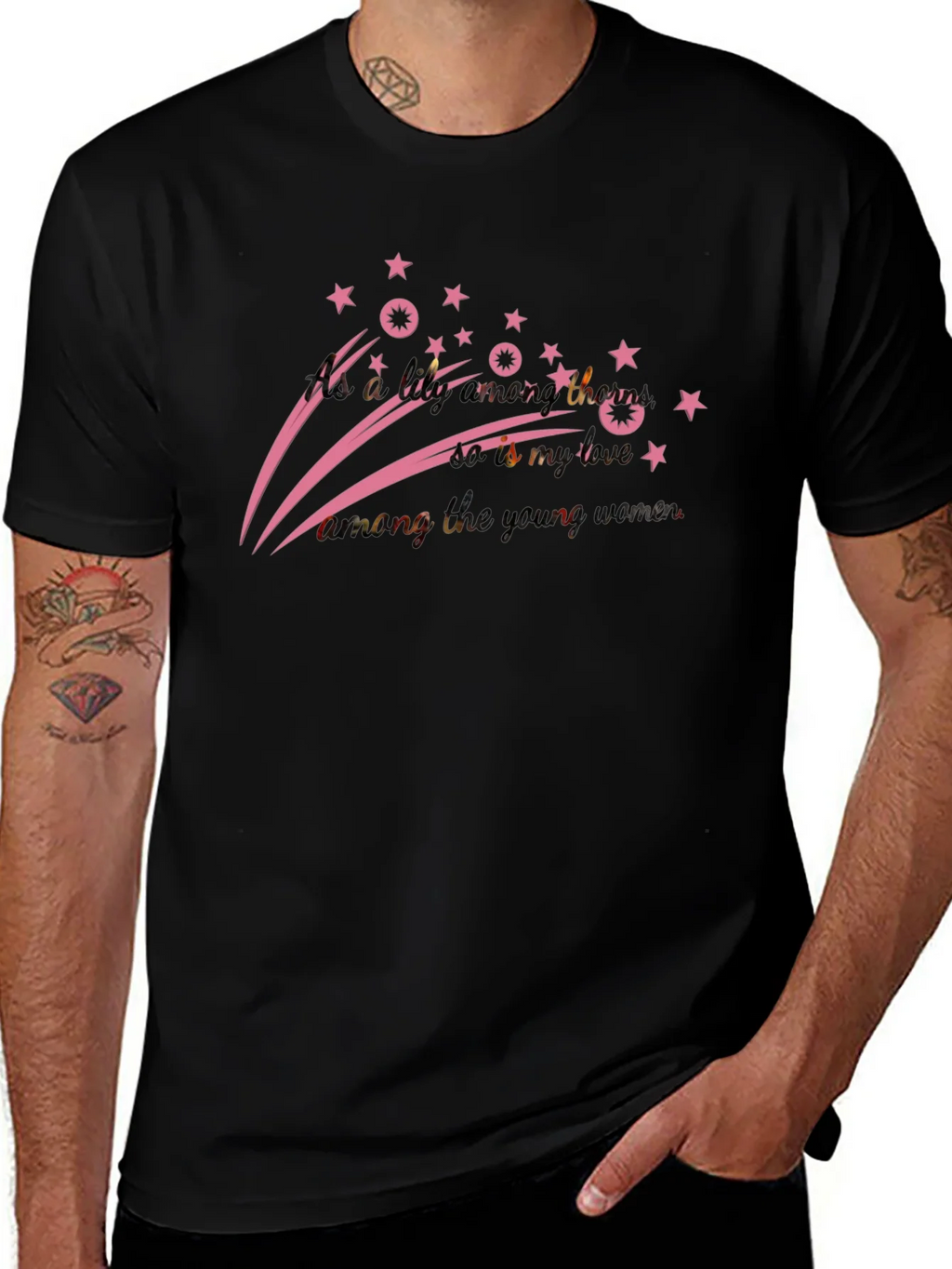 Stylish Black T-Shirt with Pink Star Design product image 1