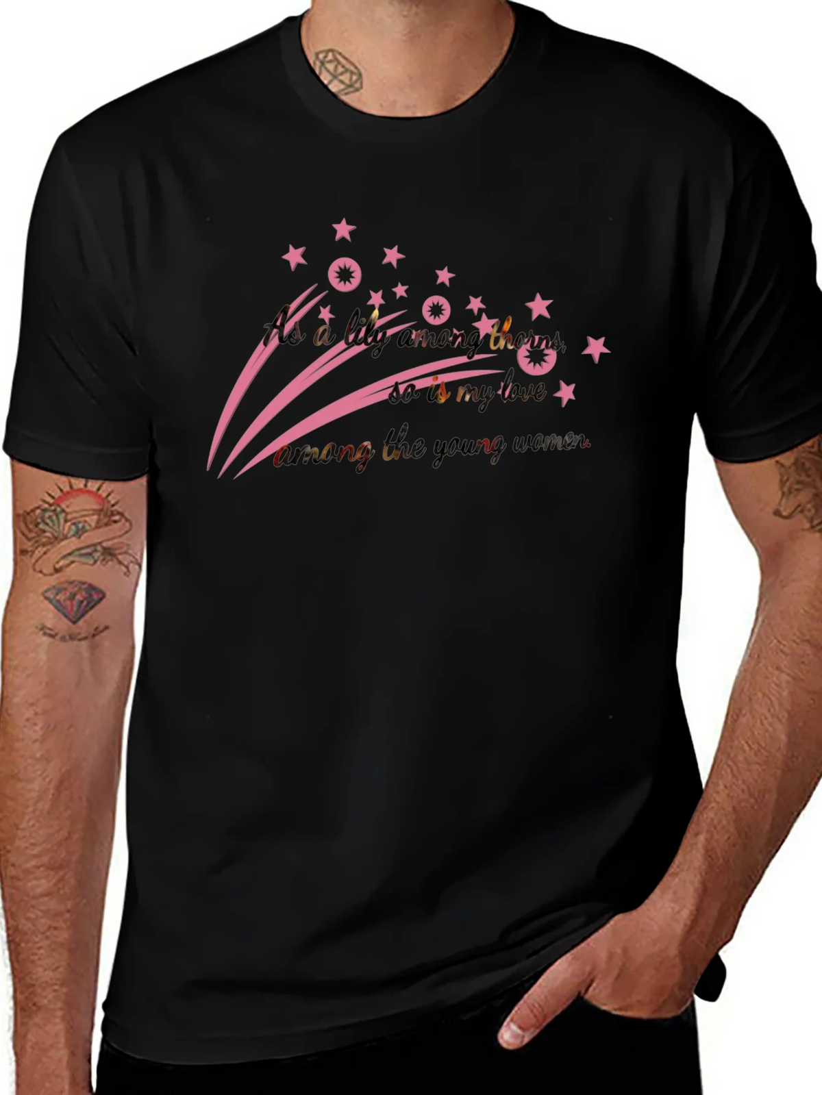 Stylish Black T-Shirt with Pink Star Design product image 1
