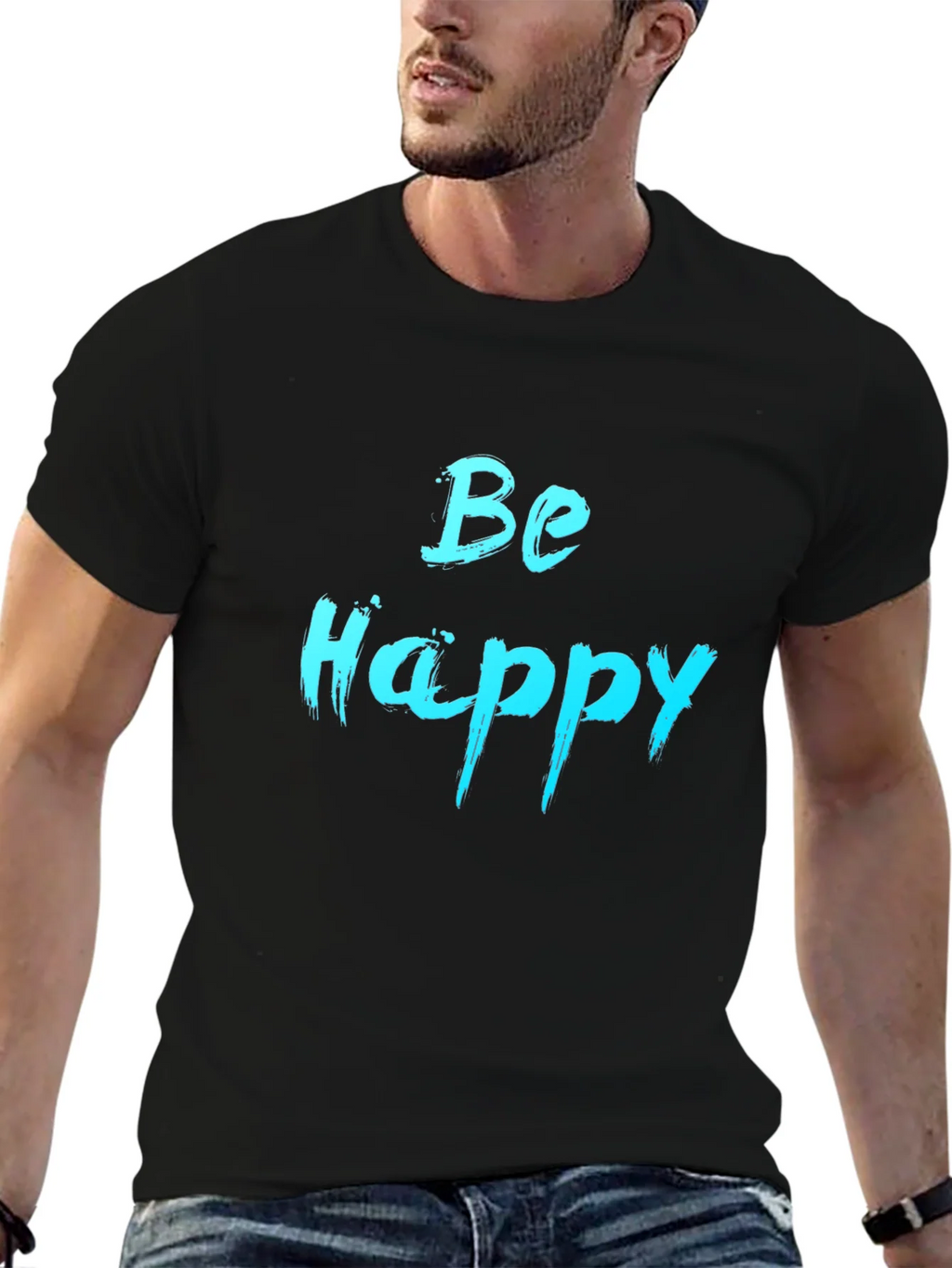 Be Happy Graphic Tee - Black Cotton Comfort product image 6