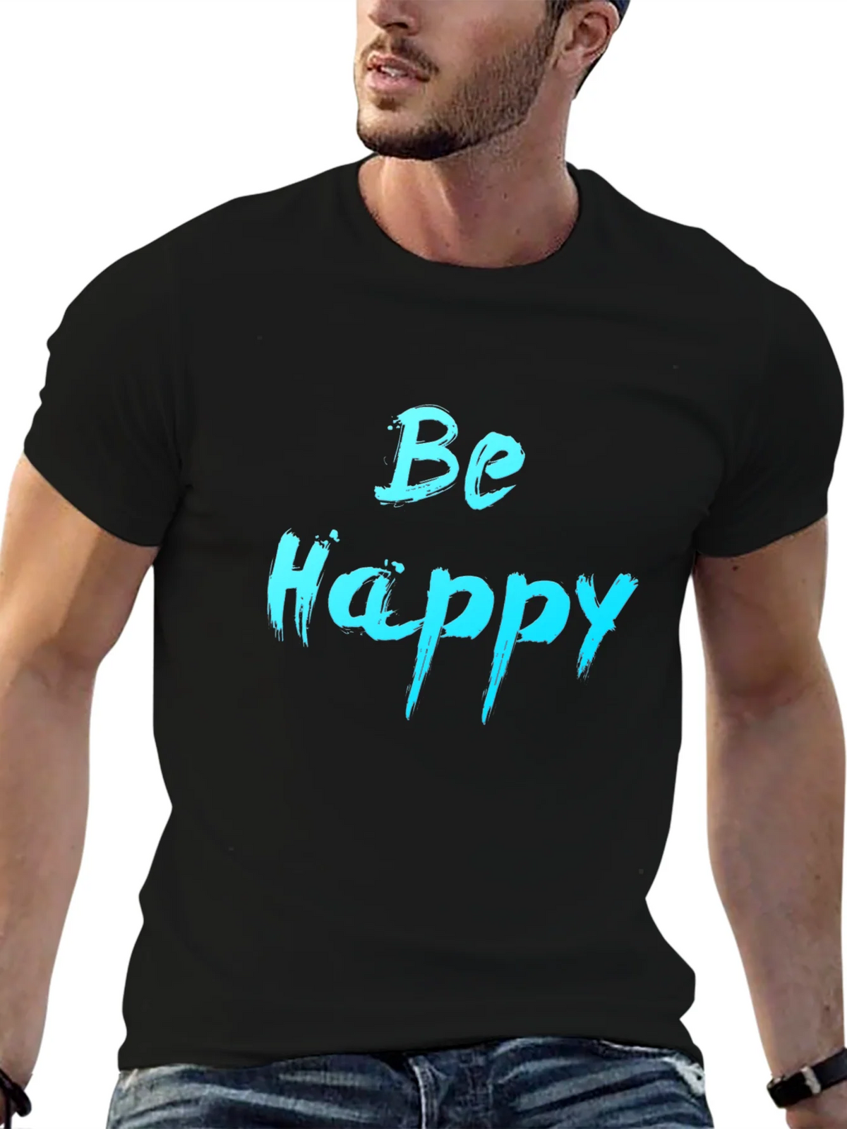 Be Happy Graphic Tee - Black Cotton Comfort product image 6