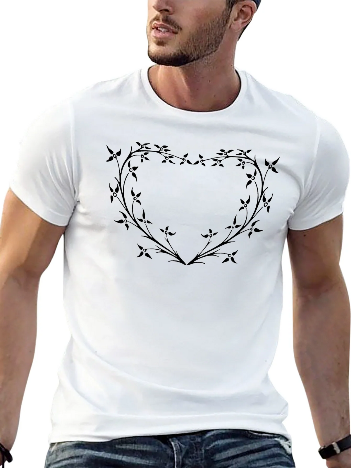 Floral Heart Graphic Black T-Shirt - Stylish & Unique product image 12