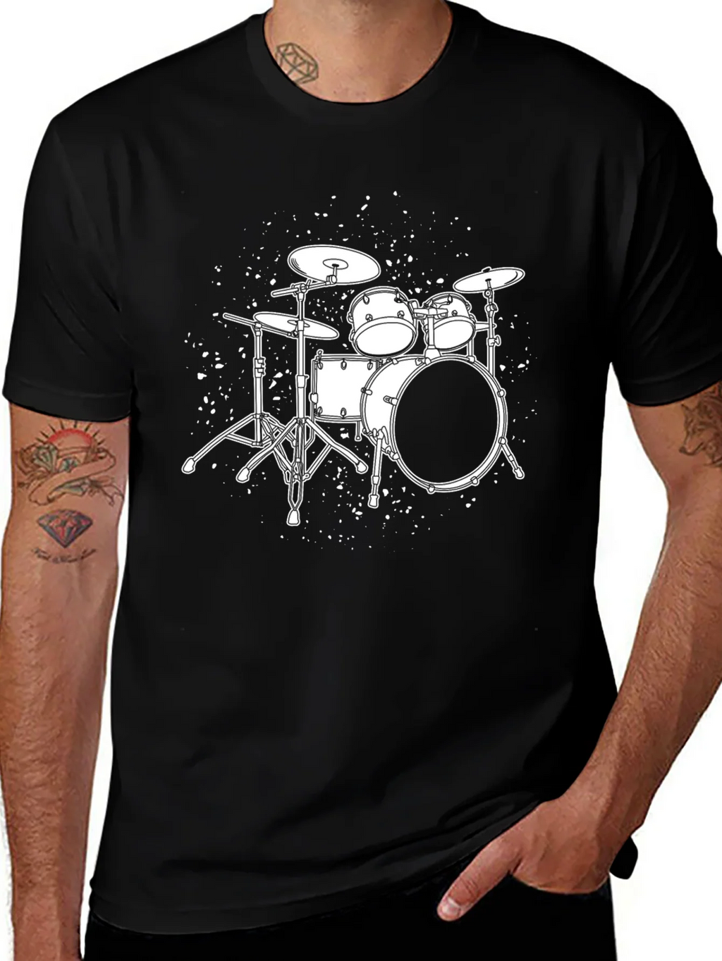 Drum Set T-Shirt - Black Graphic Tee for Music Lovers product image 1