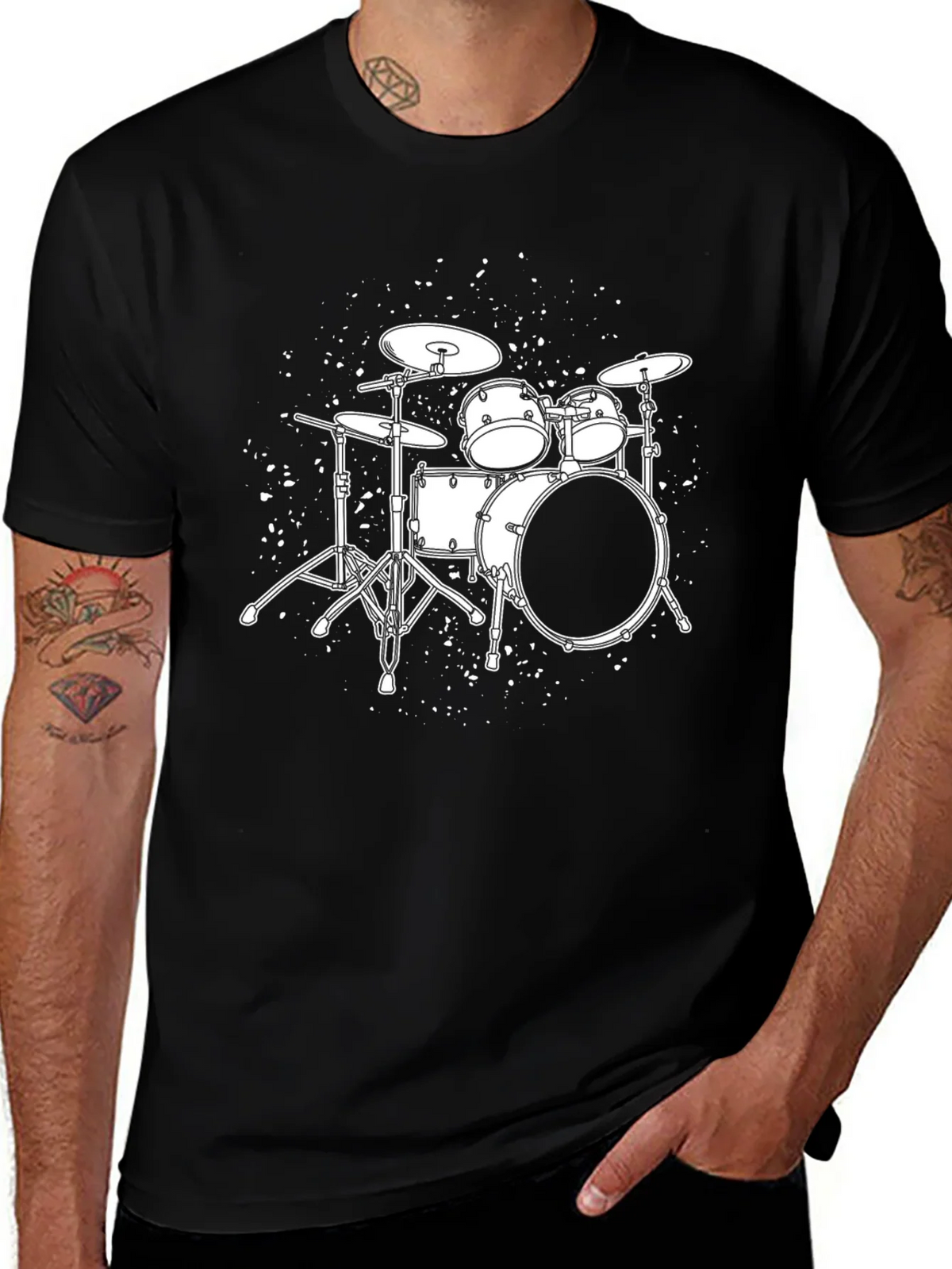 Drum Set T-Shirt - Black Graphic Tee for Music Lovers product image 1