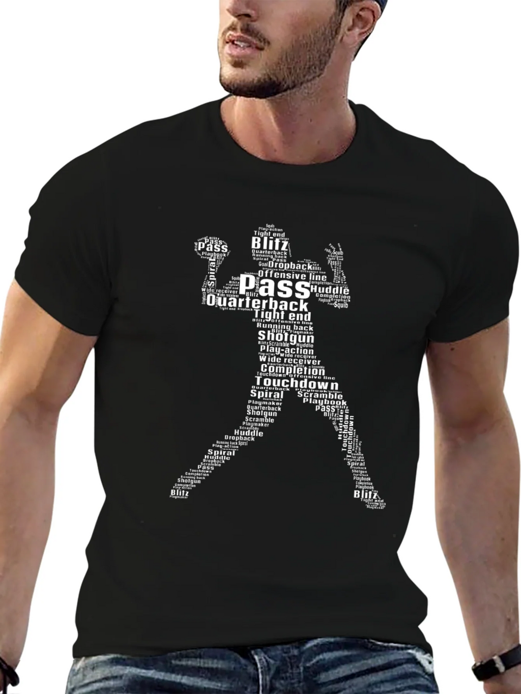 Football Player Word Art Black T-Shirt product image 6