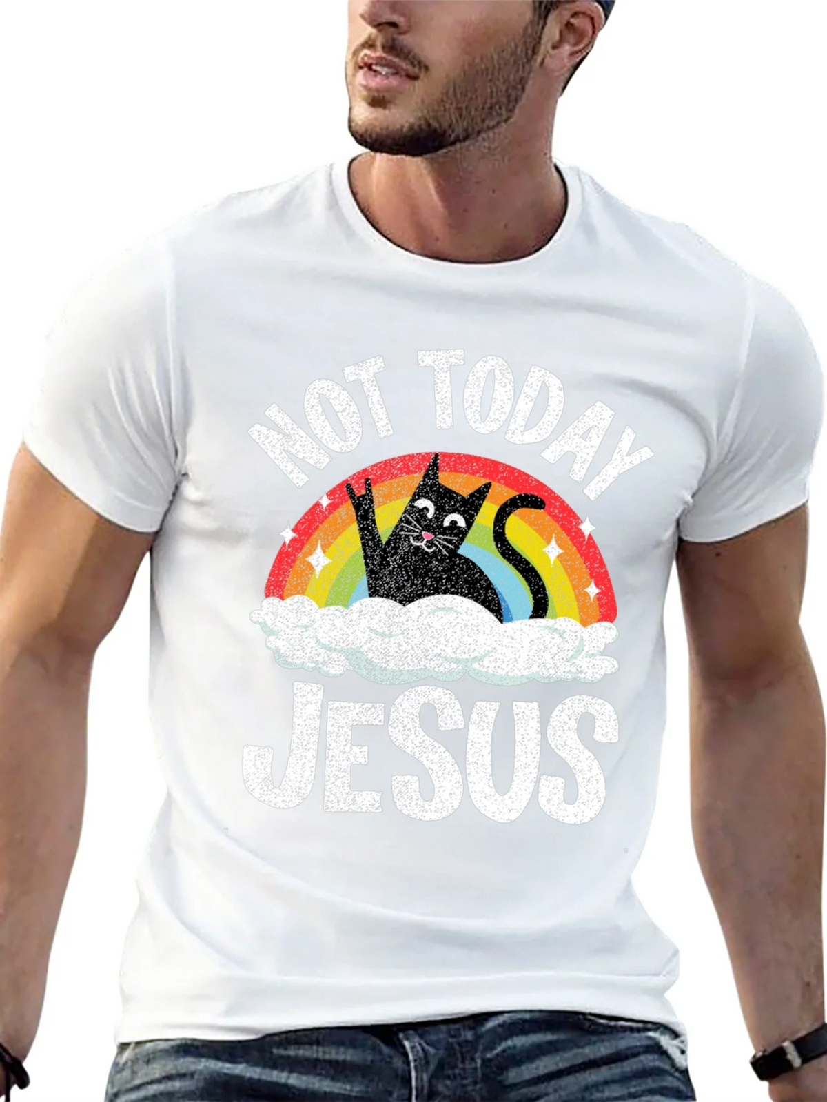 Not Today Jesus T-Shirt Funny Cat Rainbow product image 12