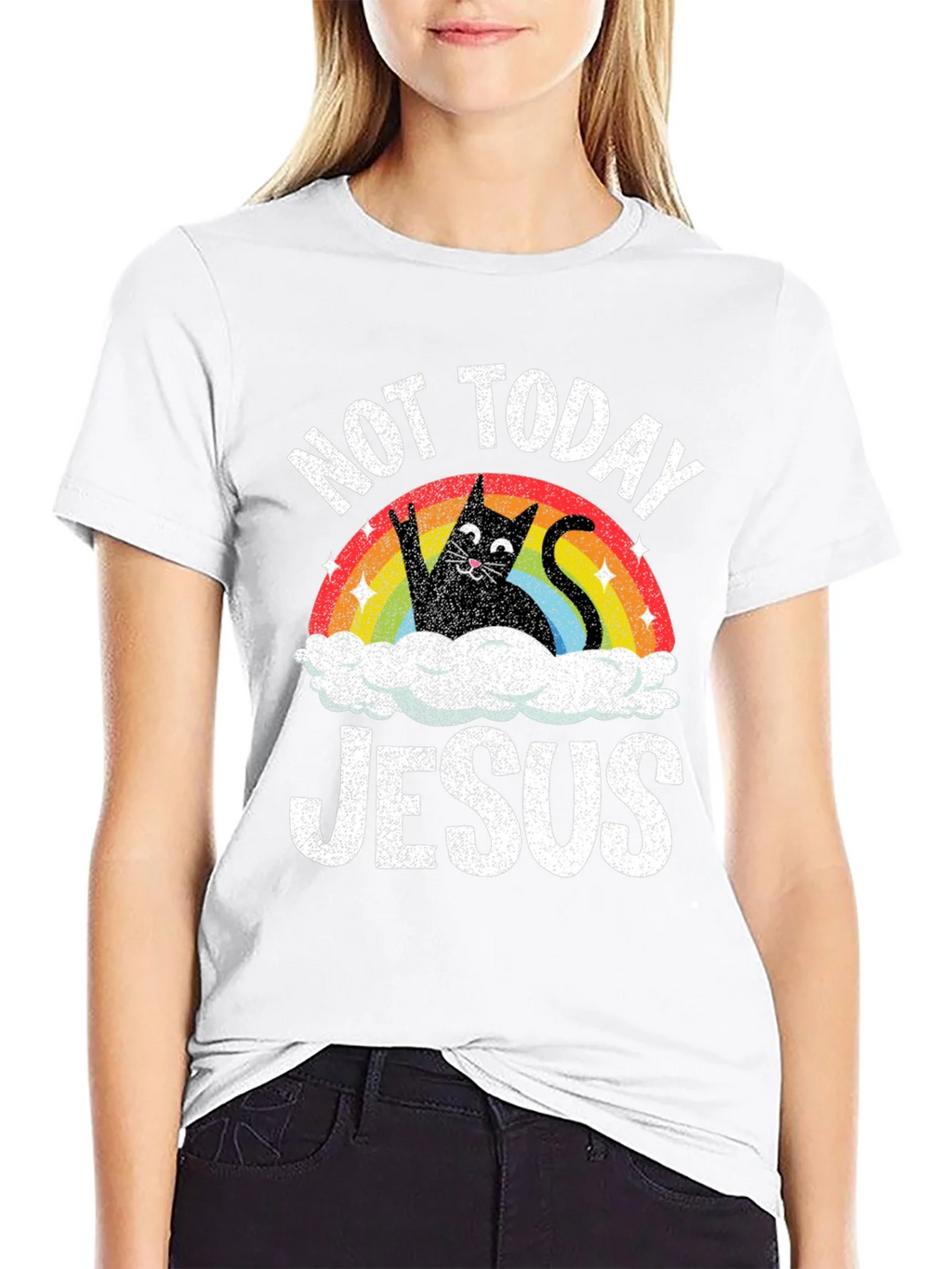 Not Today Jesus T-Shirt Funny Cat Rainbow product image 8