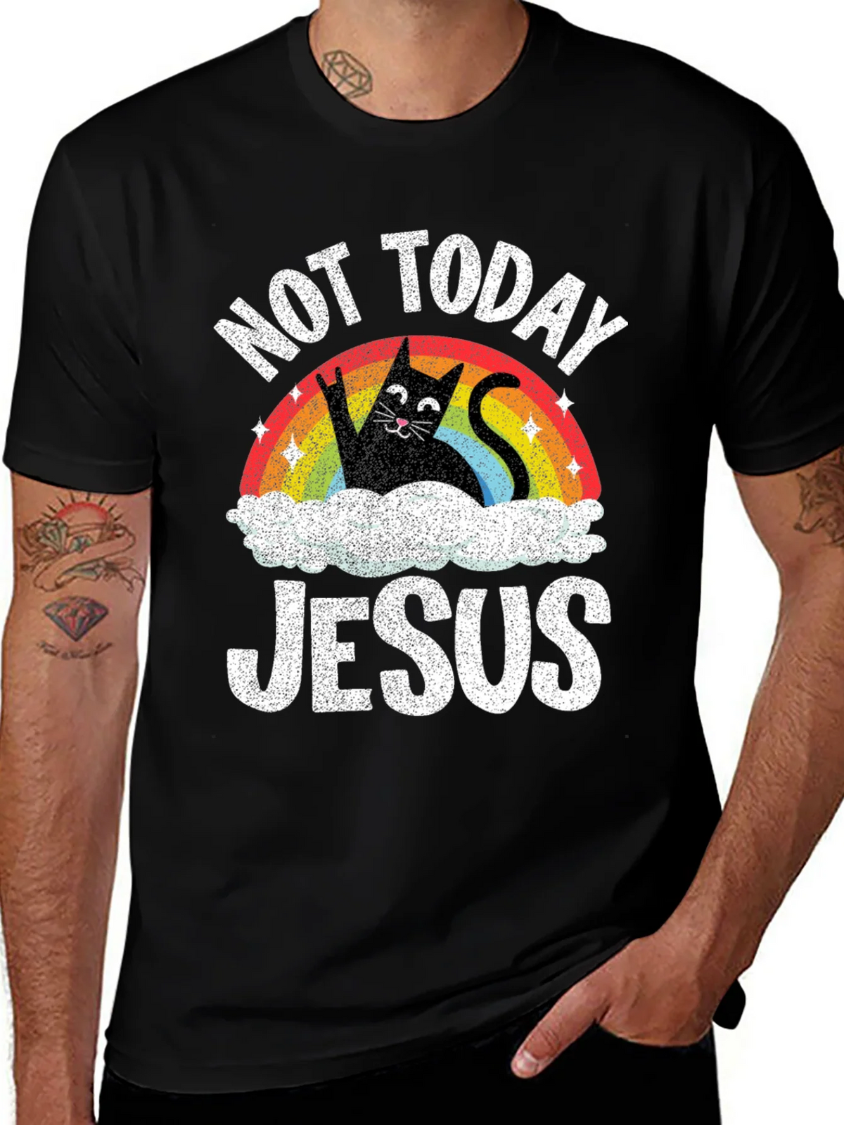 Not Today Jesus T-Shirt Funny Cat Rainbow product image 1