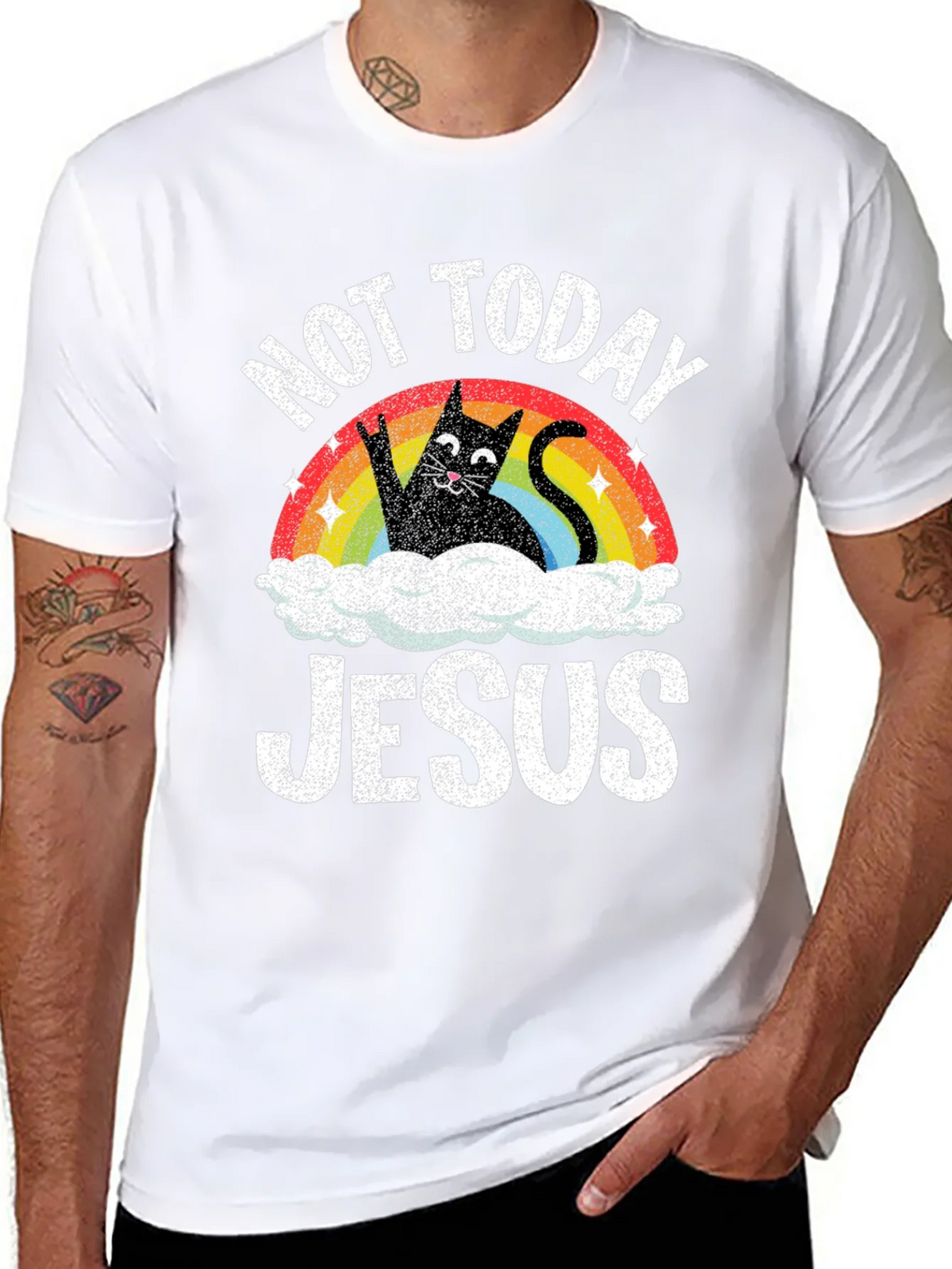 Not Today Jesus T-Shirt Funny Cat Rainbow product image 7