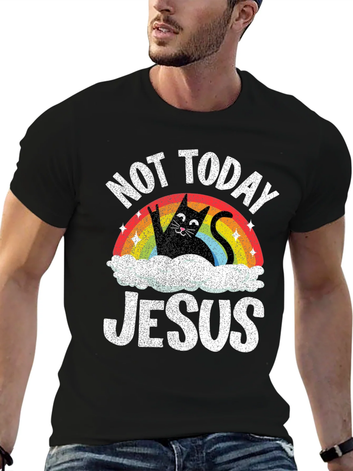 Not Today Jesus T-Shirt Funny Cat Rainbow product image 6