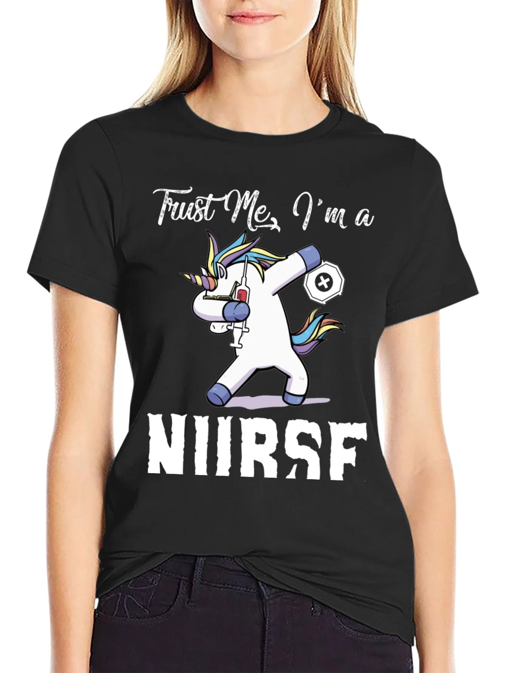 Trust Me Im a Nurse Unicorn Black Graphic Tee product image 2