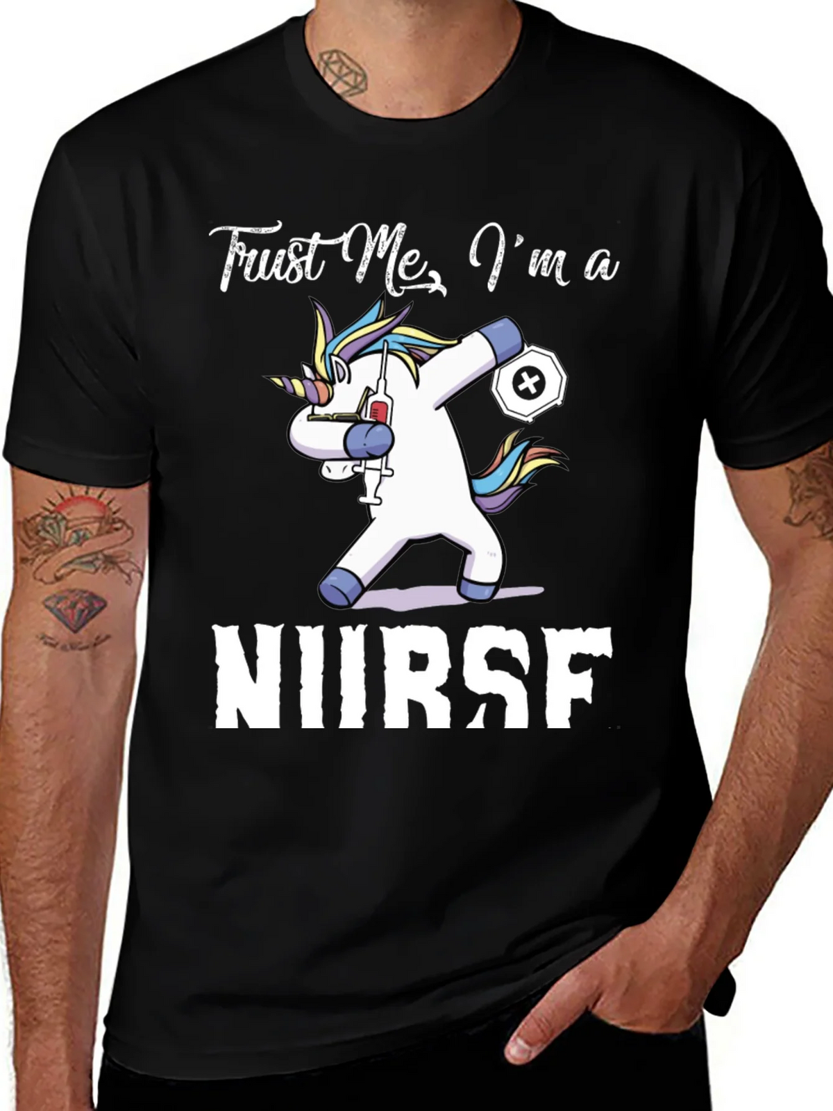 Trust Me Im a Nurse Unicorn Black Graphic Tee product image 1