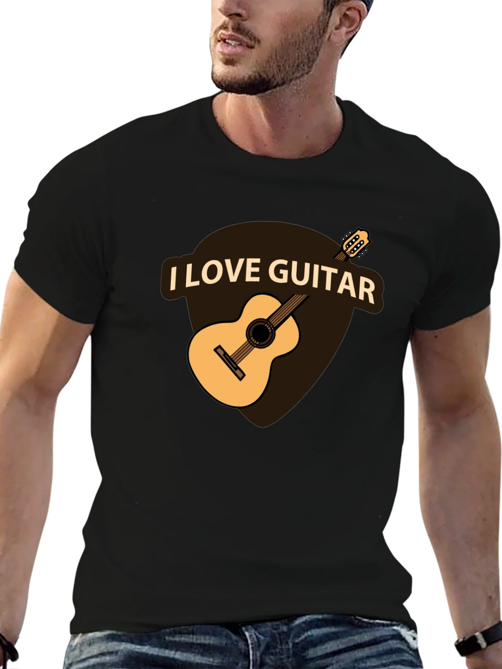 I Love Guitar Black T-Shirt - Musician Apparel product image 6