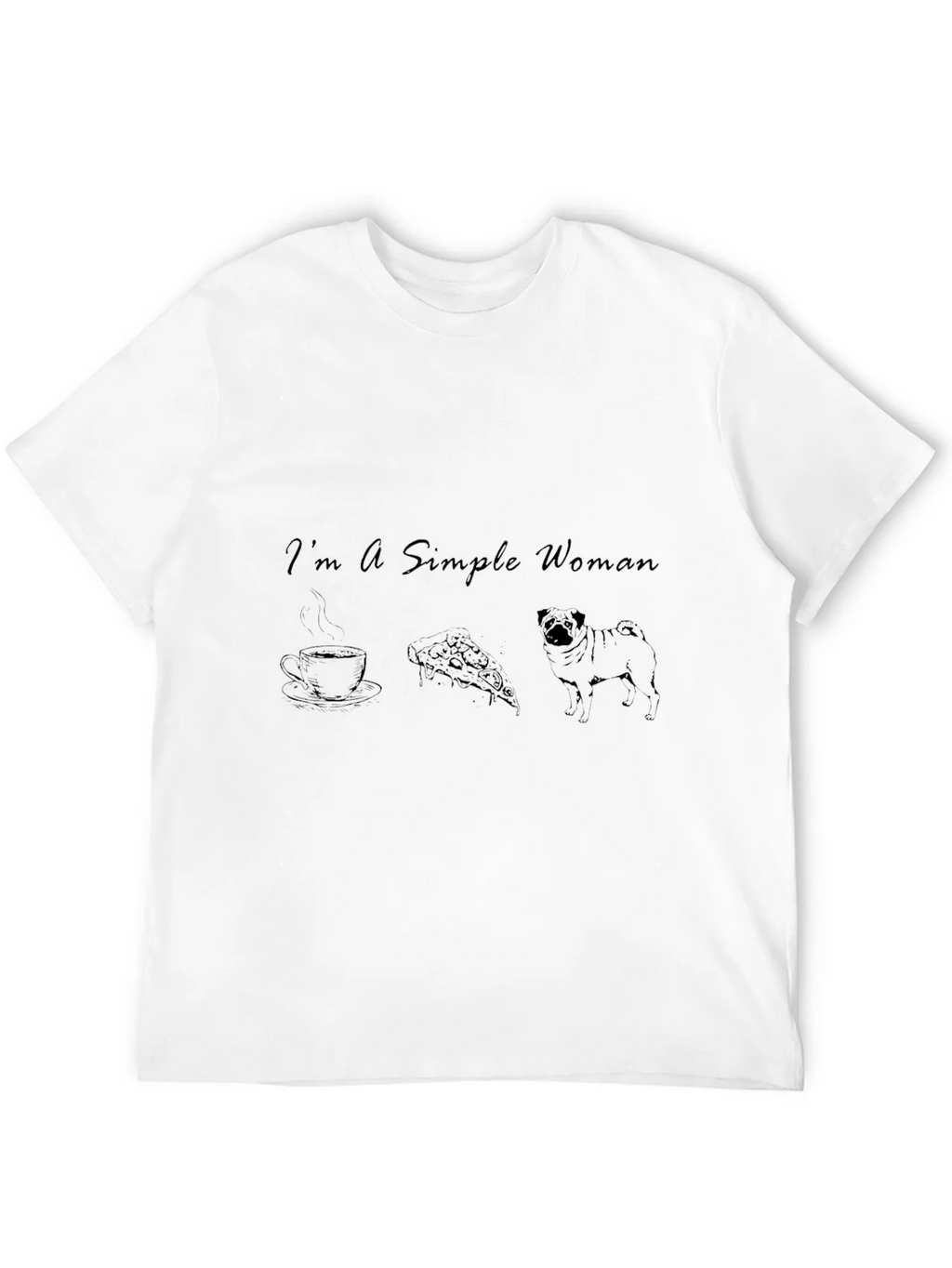 Simple Woman Coffee Pizza Pug Black T-Shirt product image 11