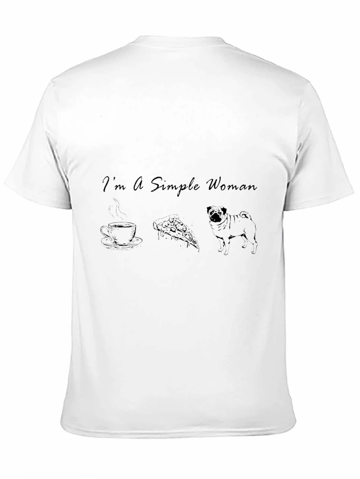 Simple Woman Coffee Pizza Pug Black T-Shirt product image 10