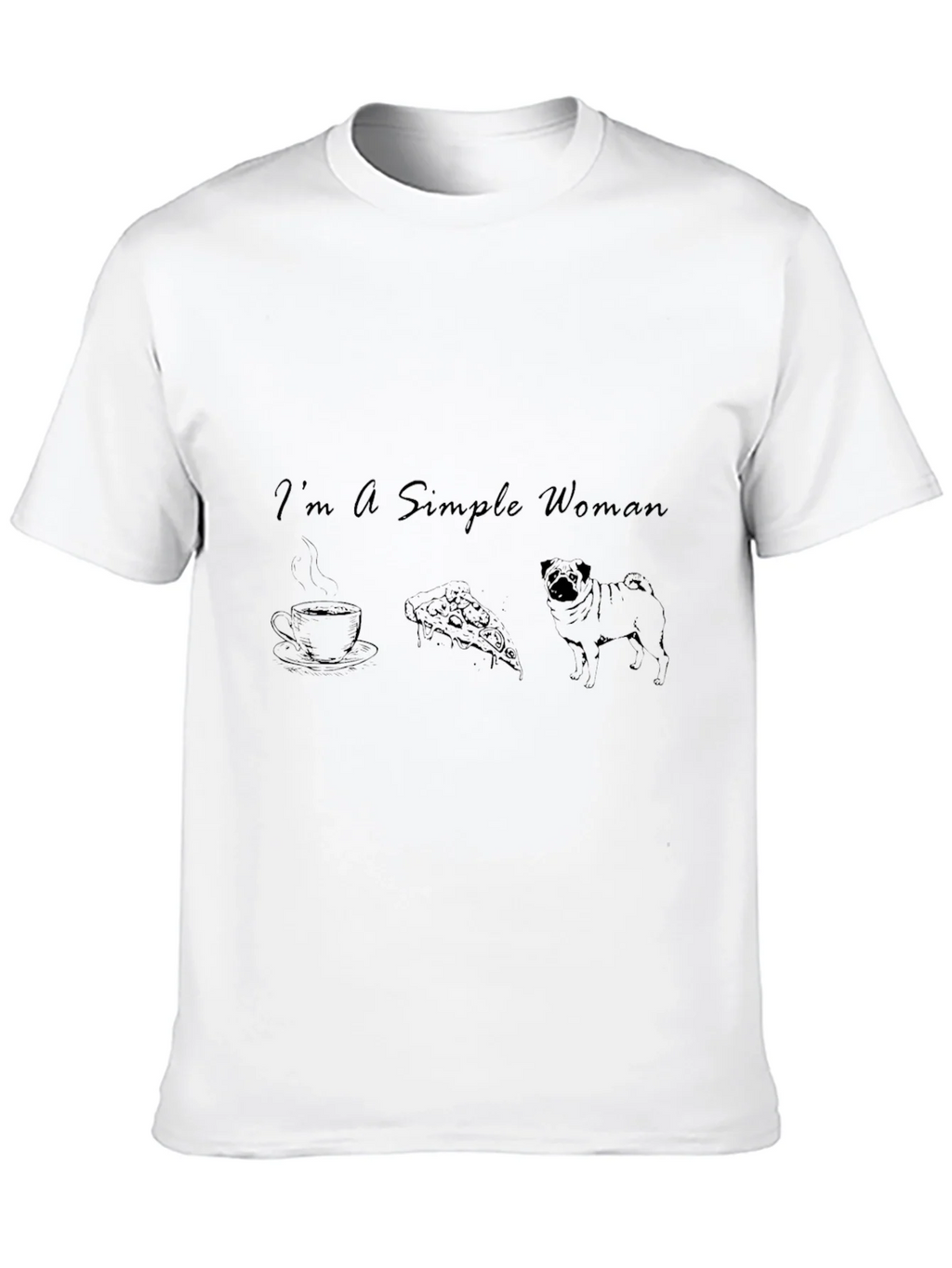 Simple Woman Coffee Pizza Pug Black T-Shirt product image 9