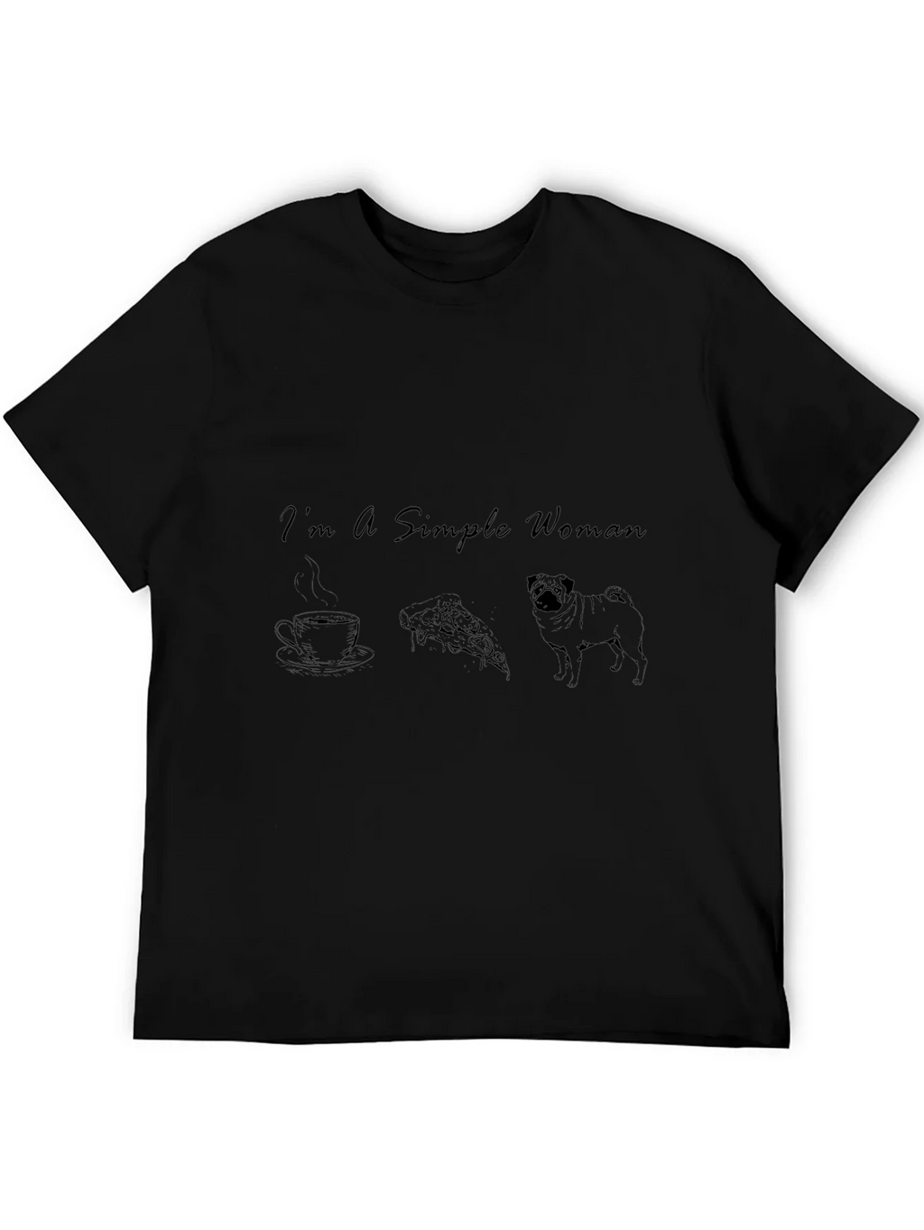 Simple Woman Coffee Pizza Pug Black T-Shirt product image 5