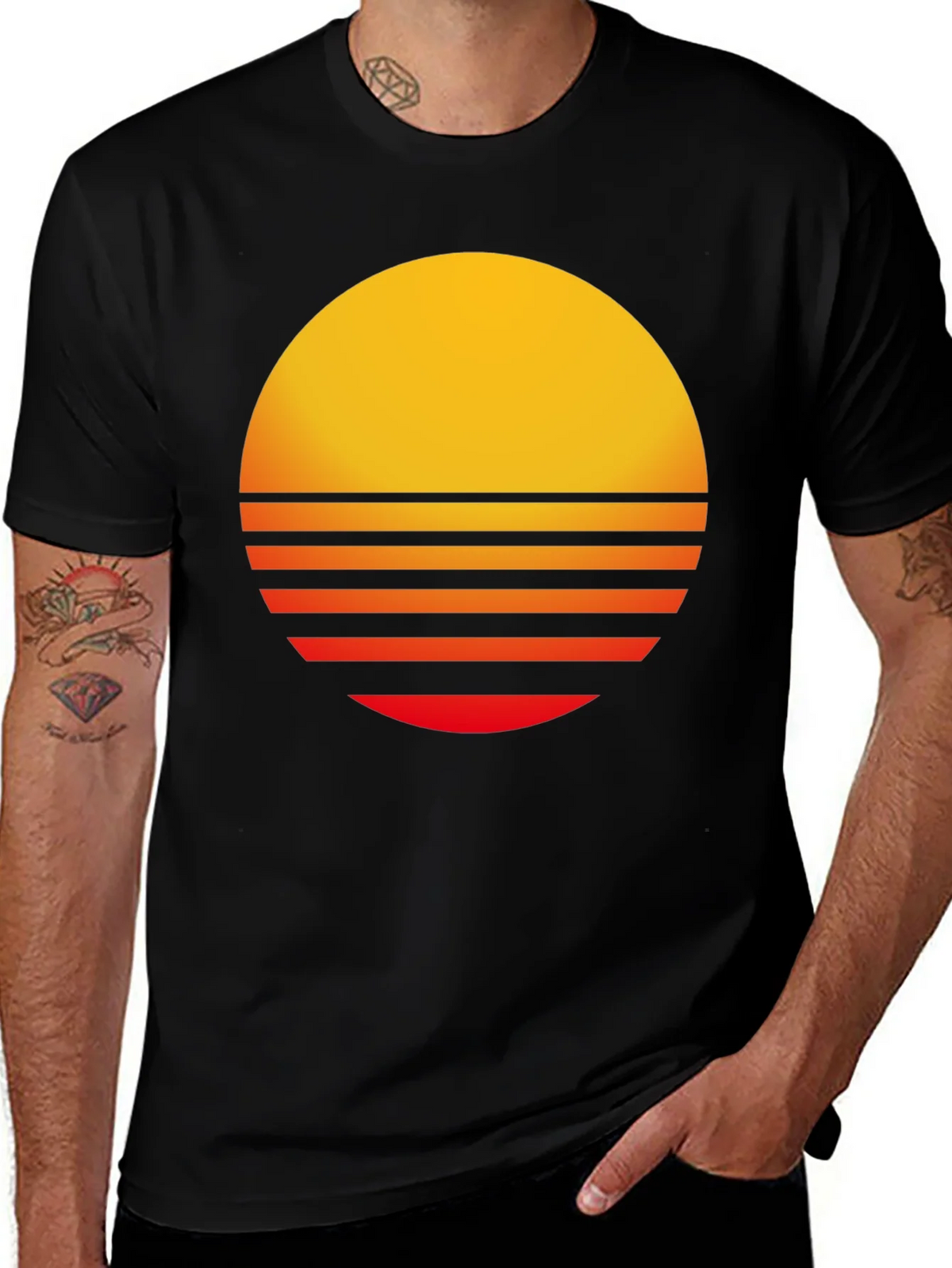 Retro Sunset Graphic Tee - Black Casual T-Shirt product image 1