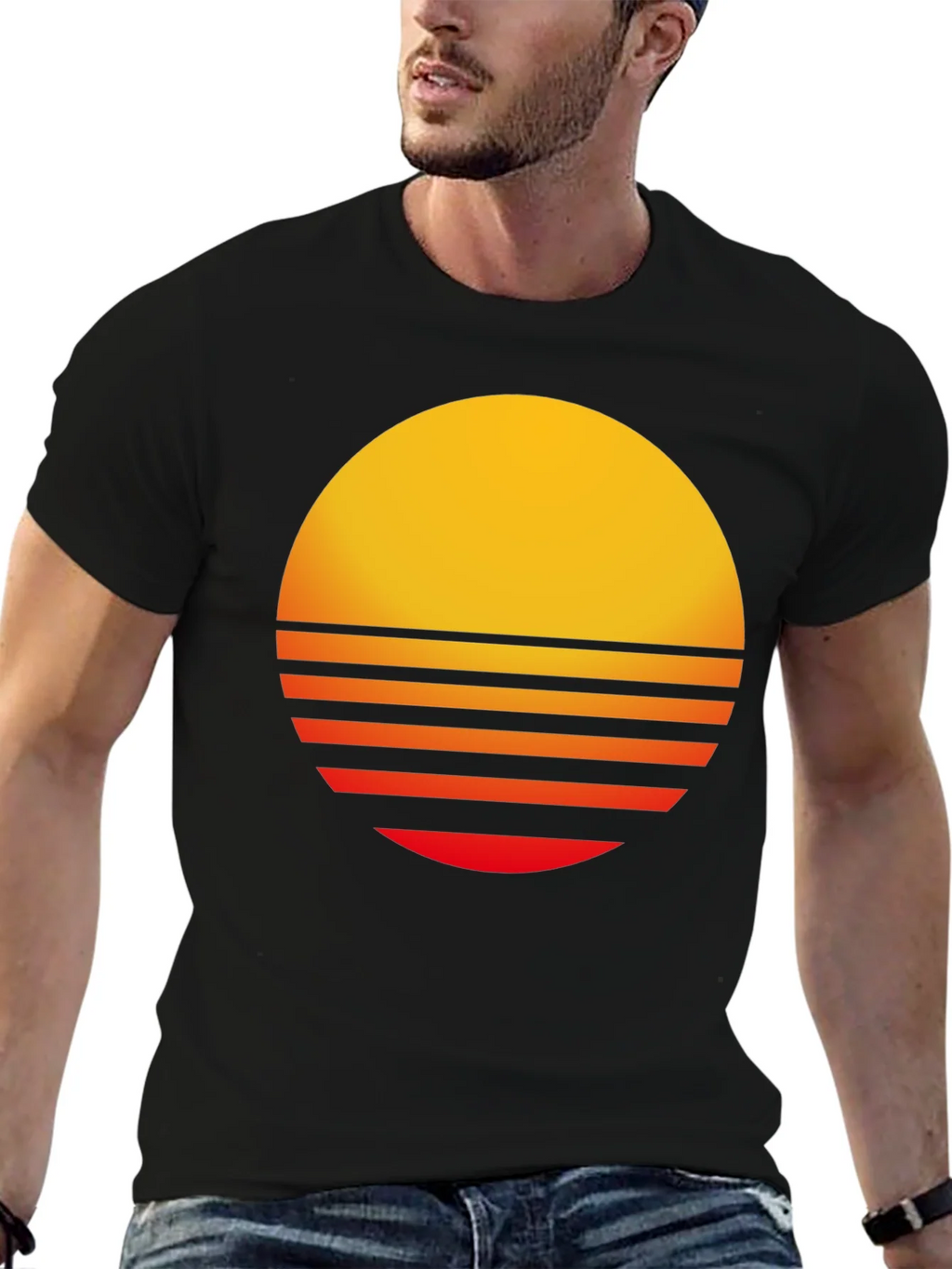Retro Sunset Graphic Tee - Black Casual T-Shirt product image 6