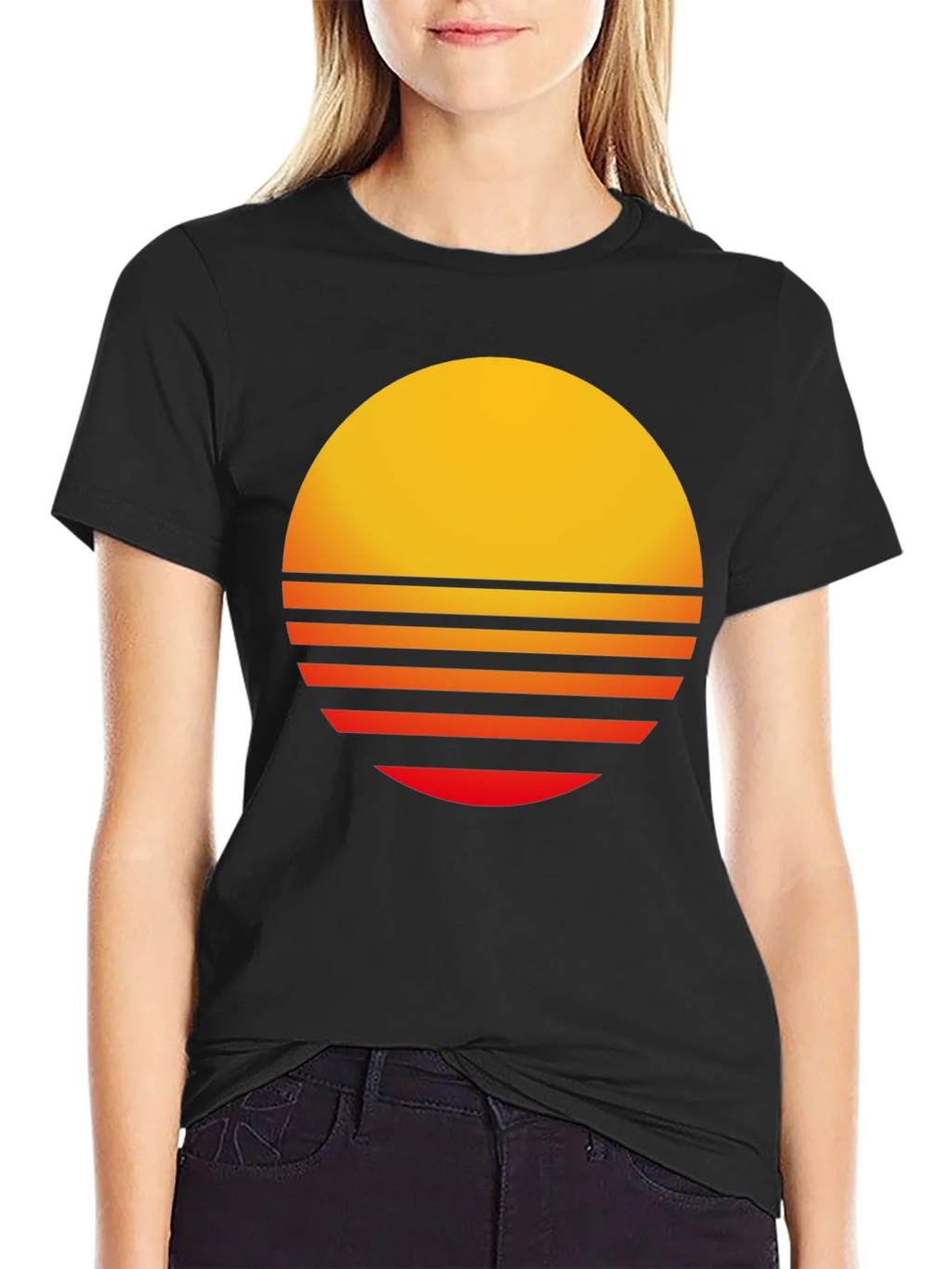 Retro Sunset Graphic Tee - Black Casual T-Shirt product image 2