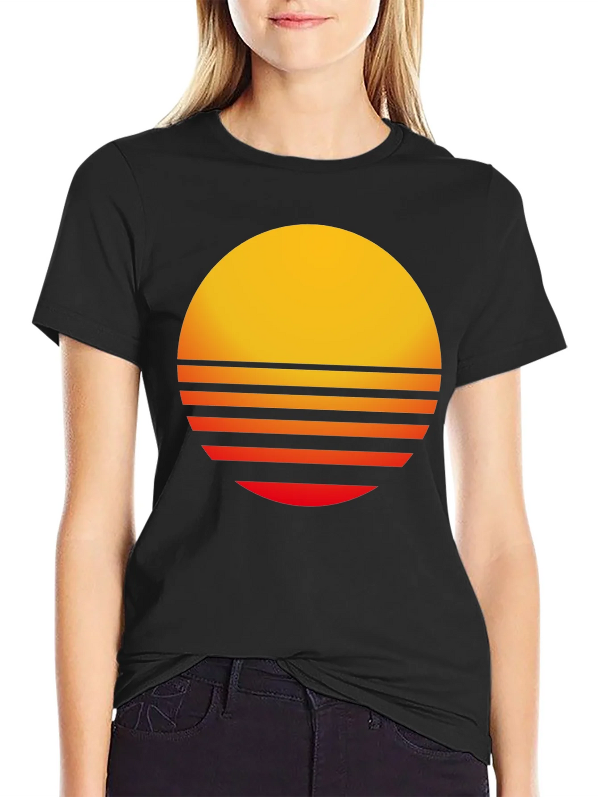 Retro Sunset Graphic Tee - Black Casual T-Shirt product image 2