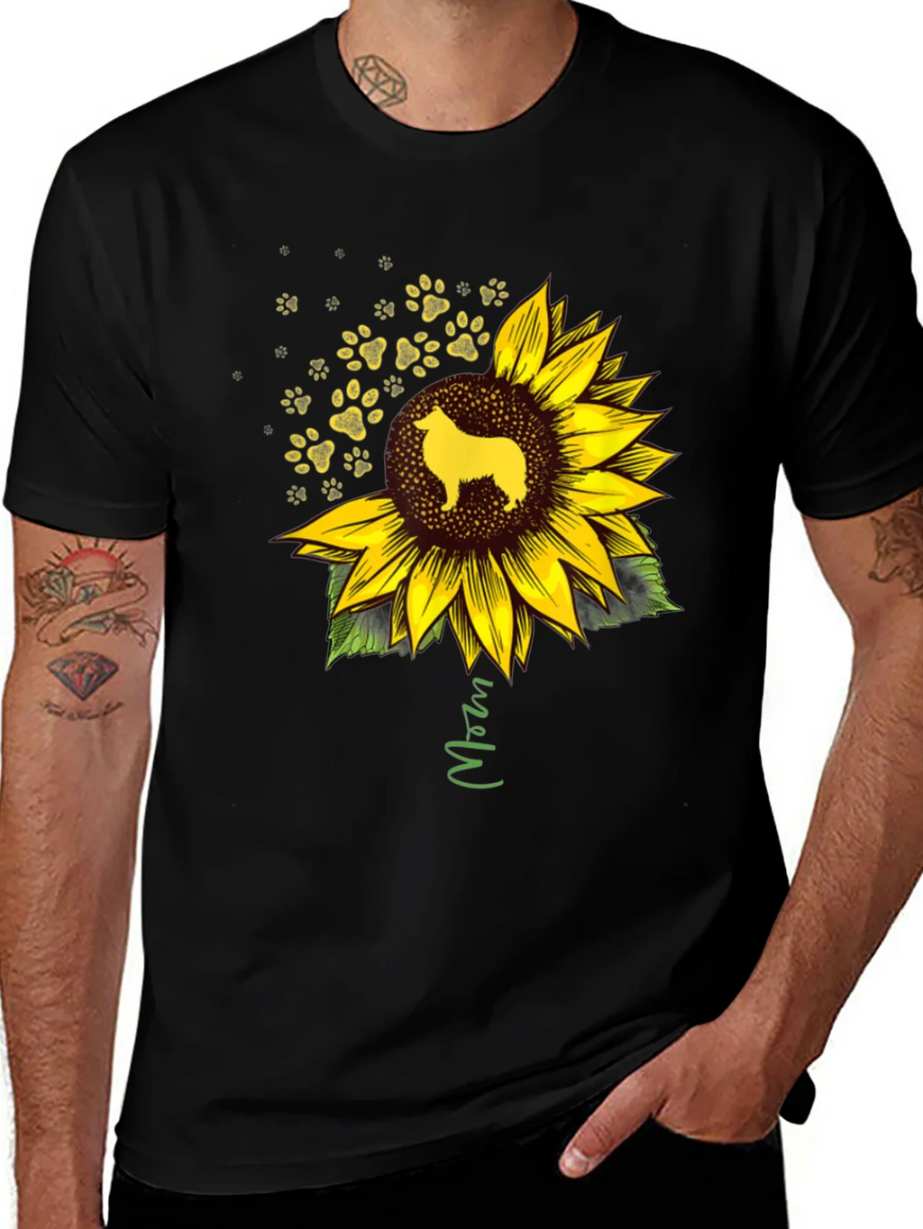 Dog Mom Sunflower Graphic Tee - Black product image 1