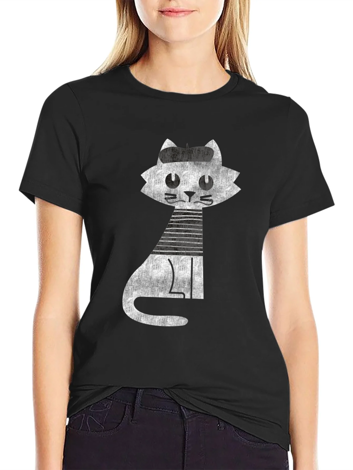 Retro Cat Graphic Tee - Cool Black Cotton T-Shirt product image 2