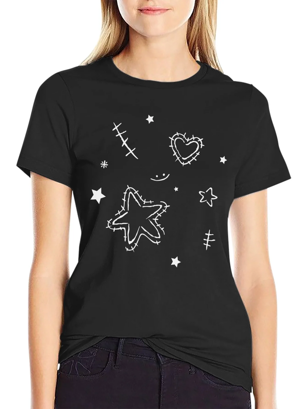 Whimsical Star & Heart Graphic Tee - Black product image 1