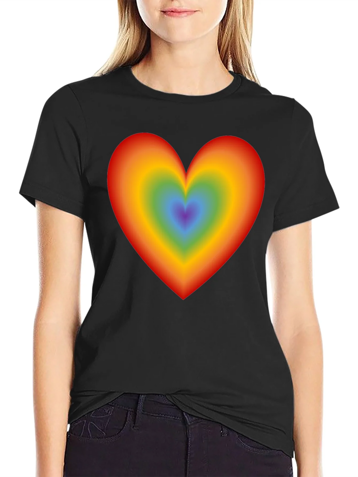 Rainbow Heart Graphic Black T-Shirt product image 2
