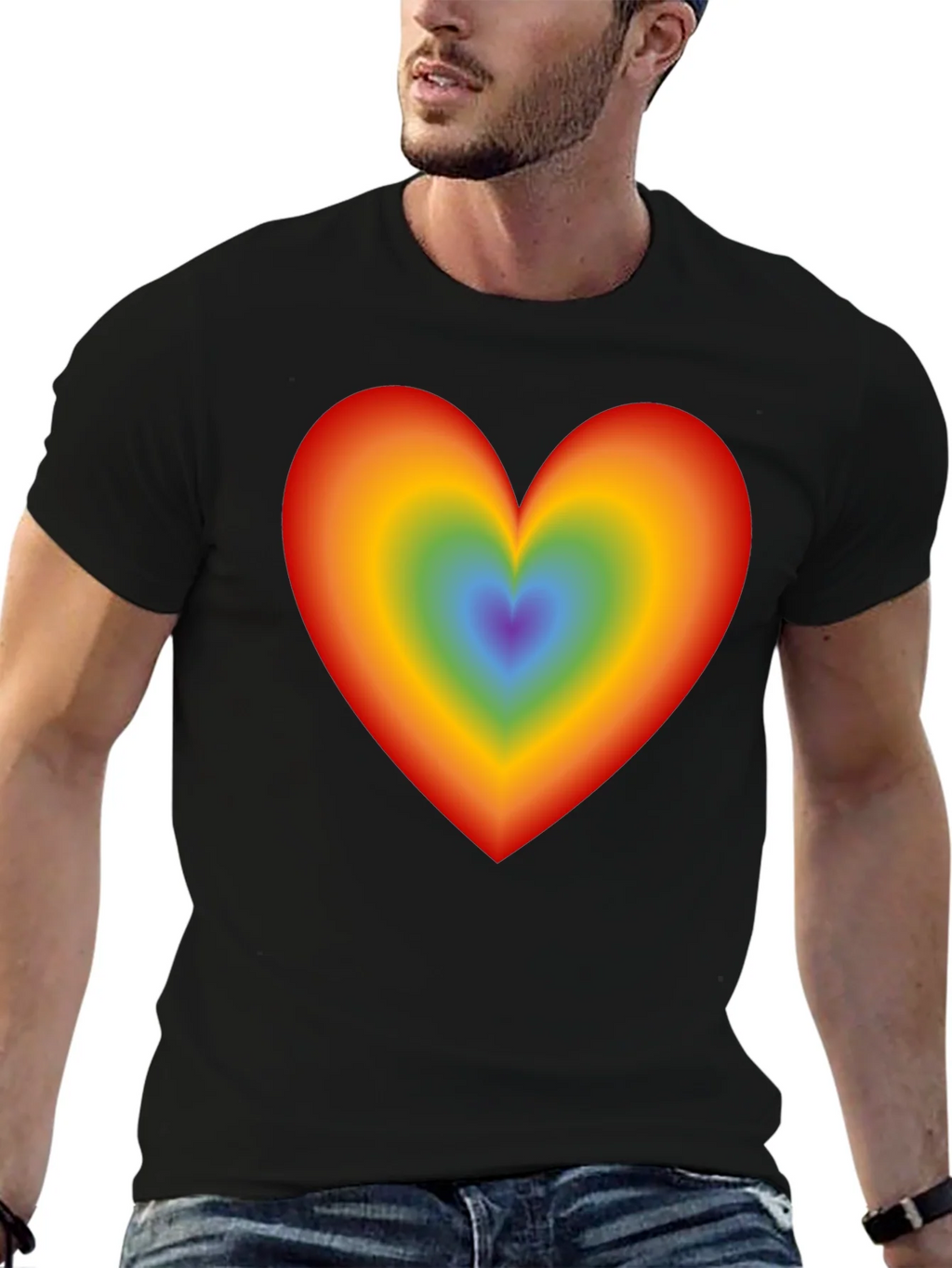 Rainbow Heart Graphic Black T-Shirt product image 6
