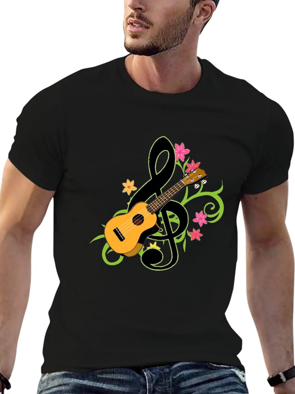 Ukulele Treble Clef Graphic T-Shirt - Musical Style product image 6