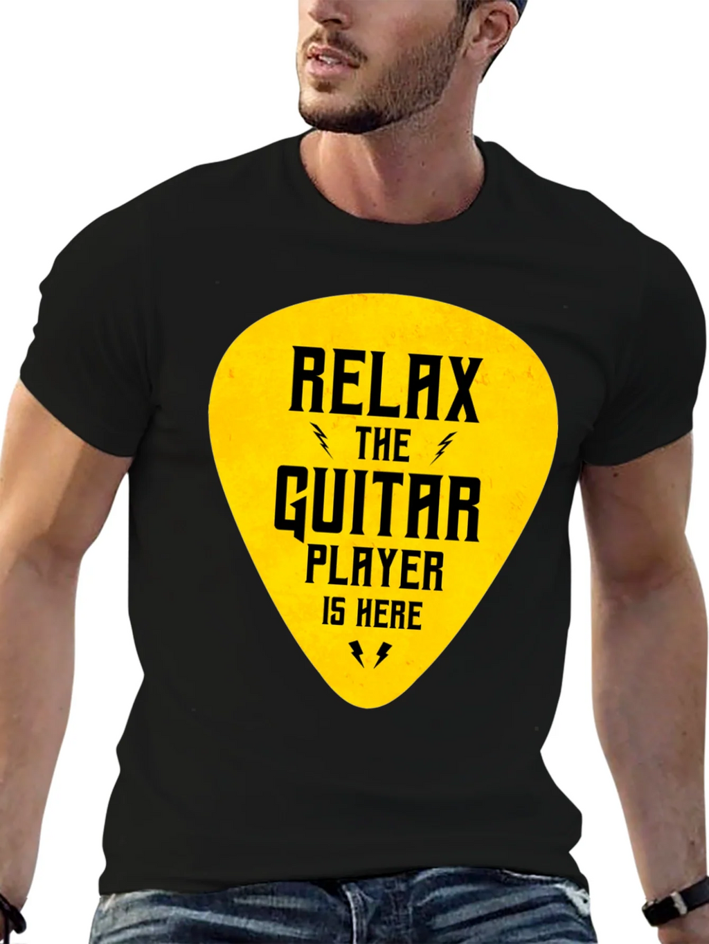 Relax Guitar Player T-Shirt - Black Crew Neck Tee product image 6