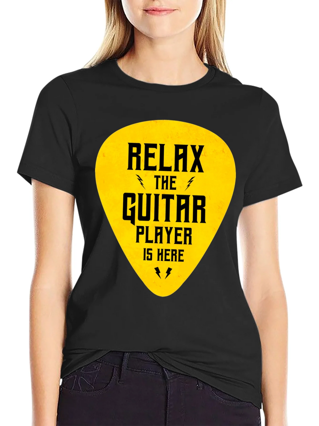 Relax Guitar Player T-Shirt - Black Crew Neck Tee product image 2
