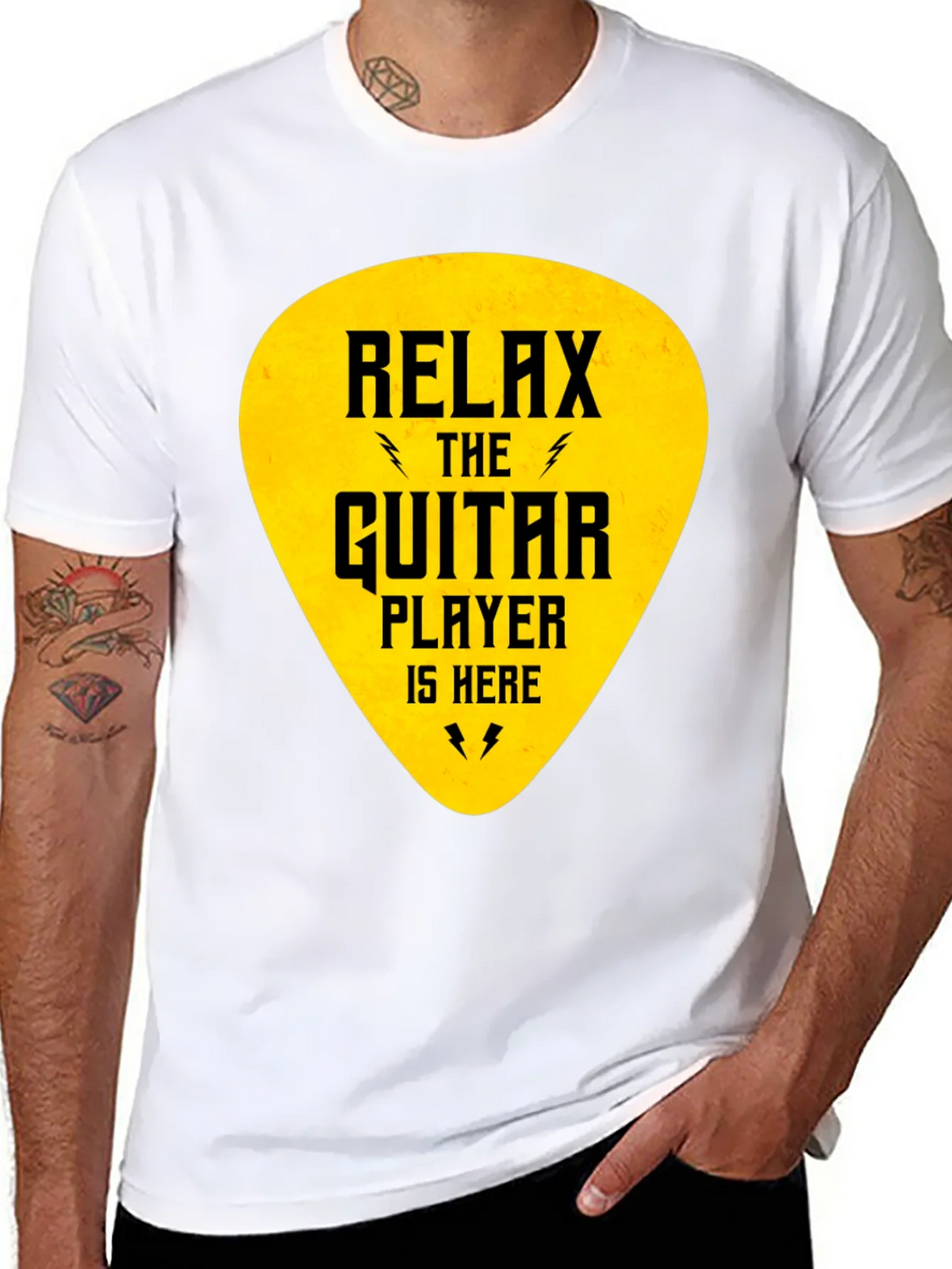 Relax Guitar Player T-Shirt - Black Crew Neck Tee product image 7