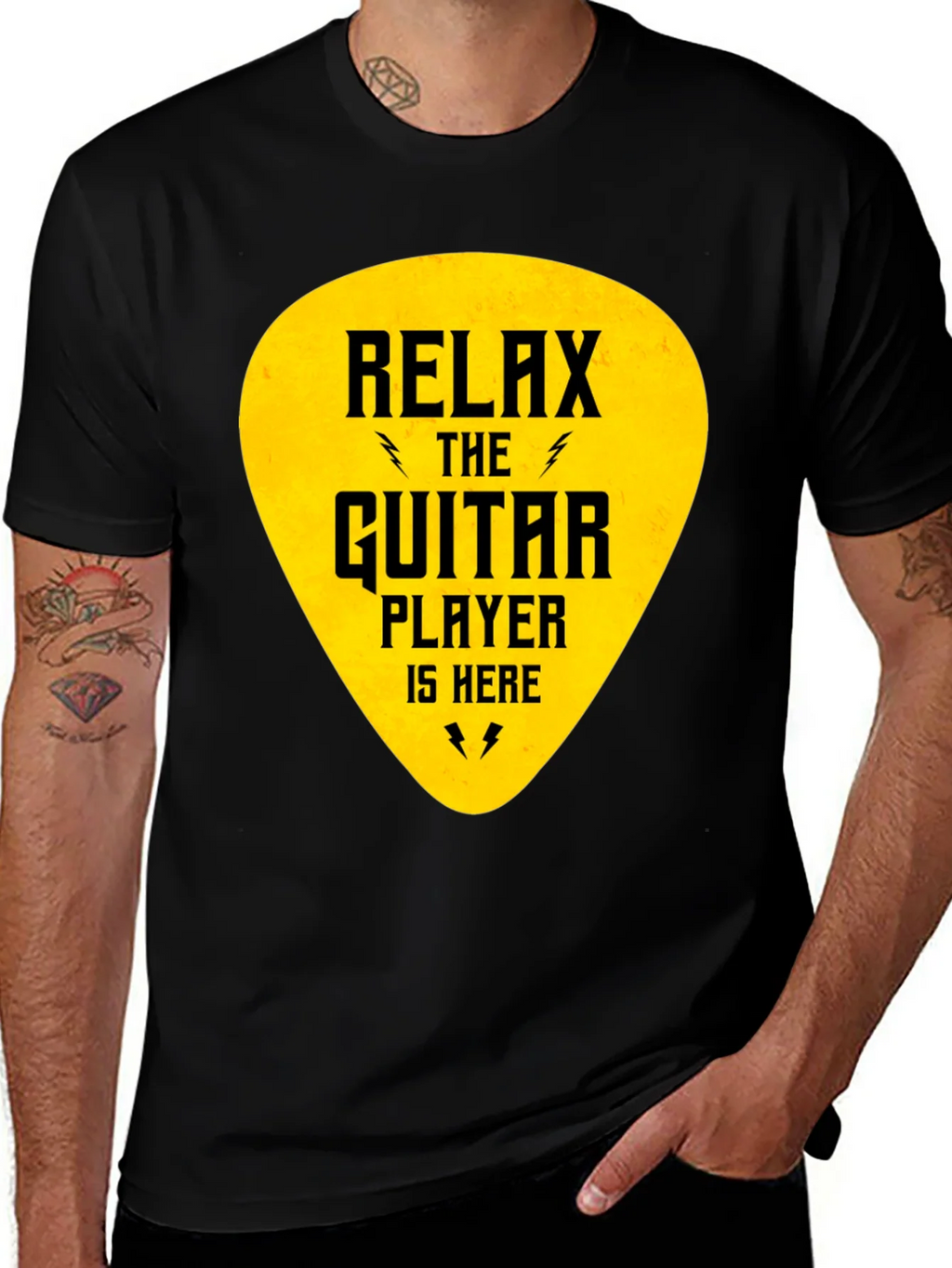 Relax Guitar Player T-Shirt - Black Crew Neck Tee product image 1