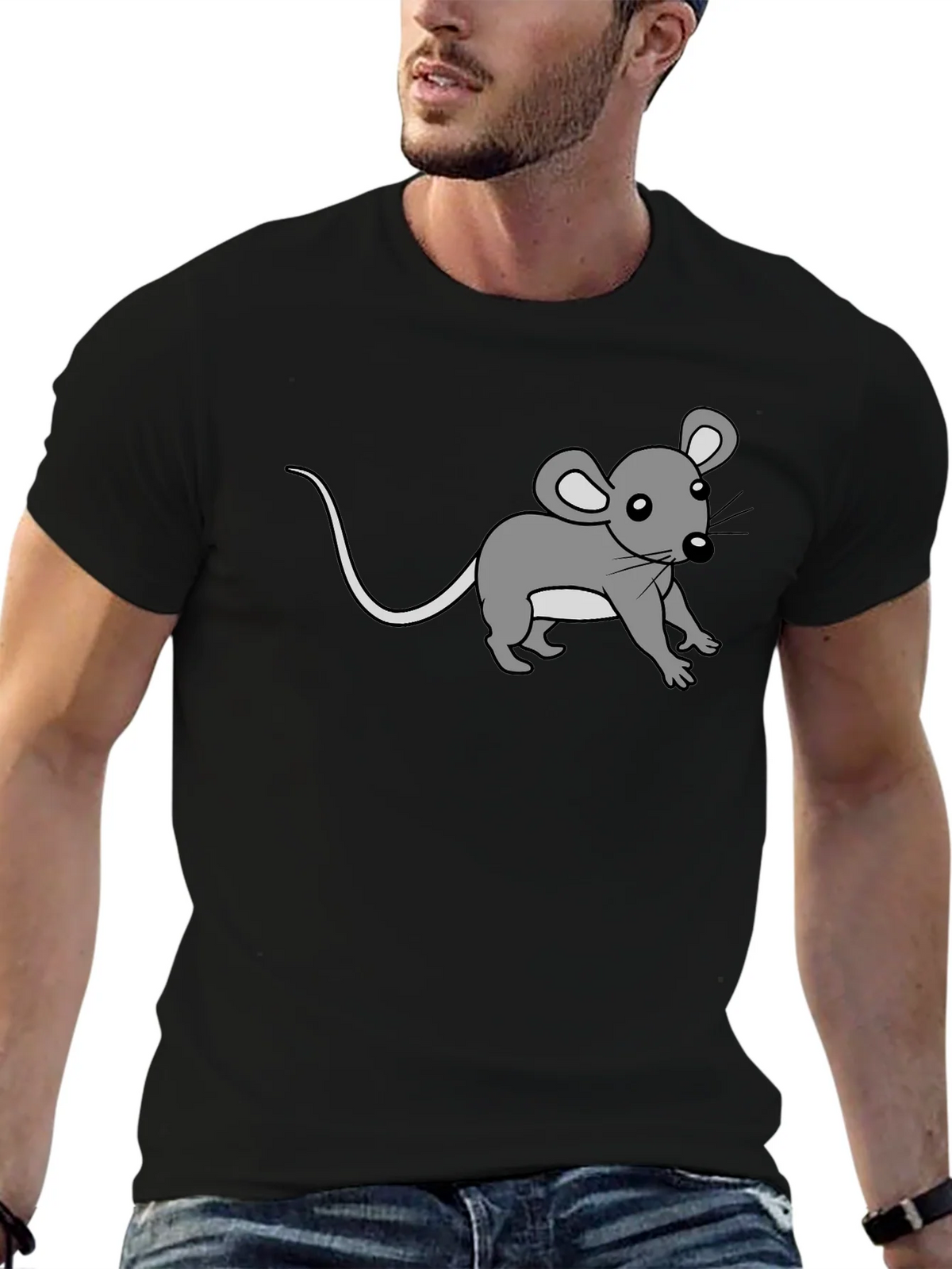 Cute Cartoon Mouse Graphic Print Black Tee product image 6