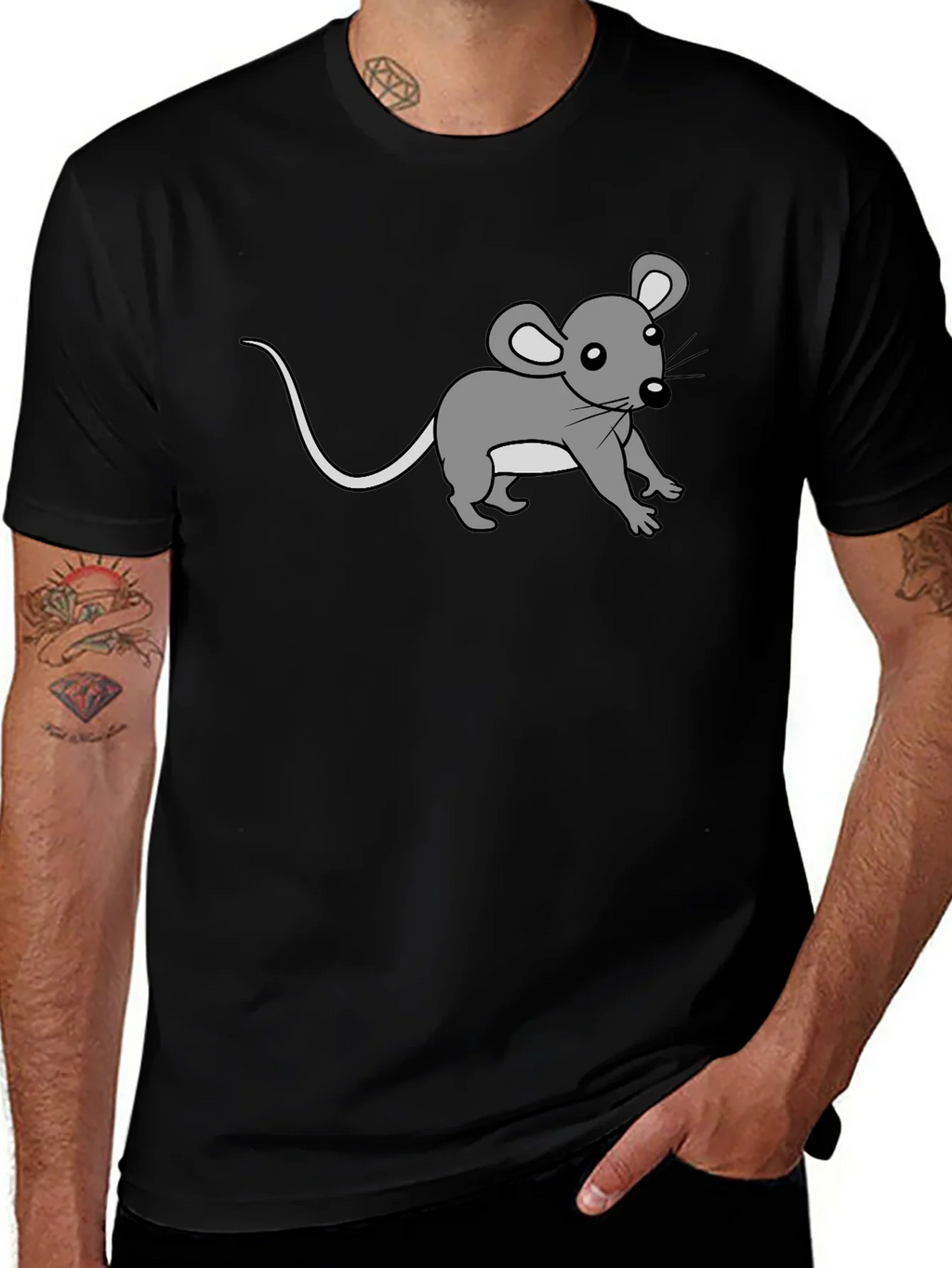 Cute Cartoon Mouse Graphic Print Black Tee product image 1