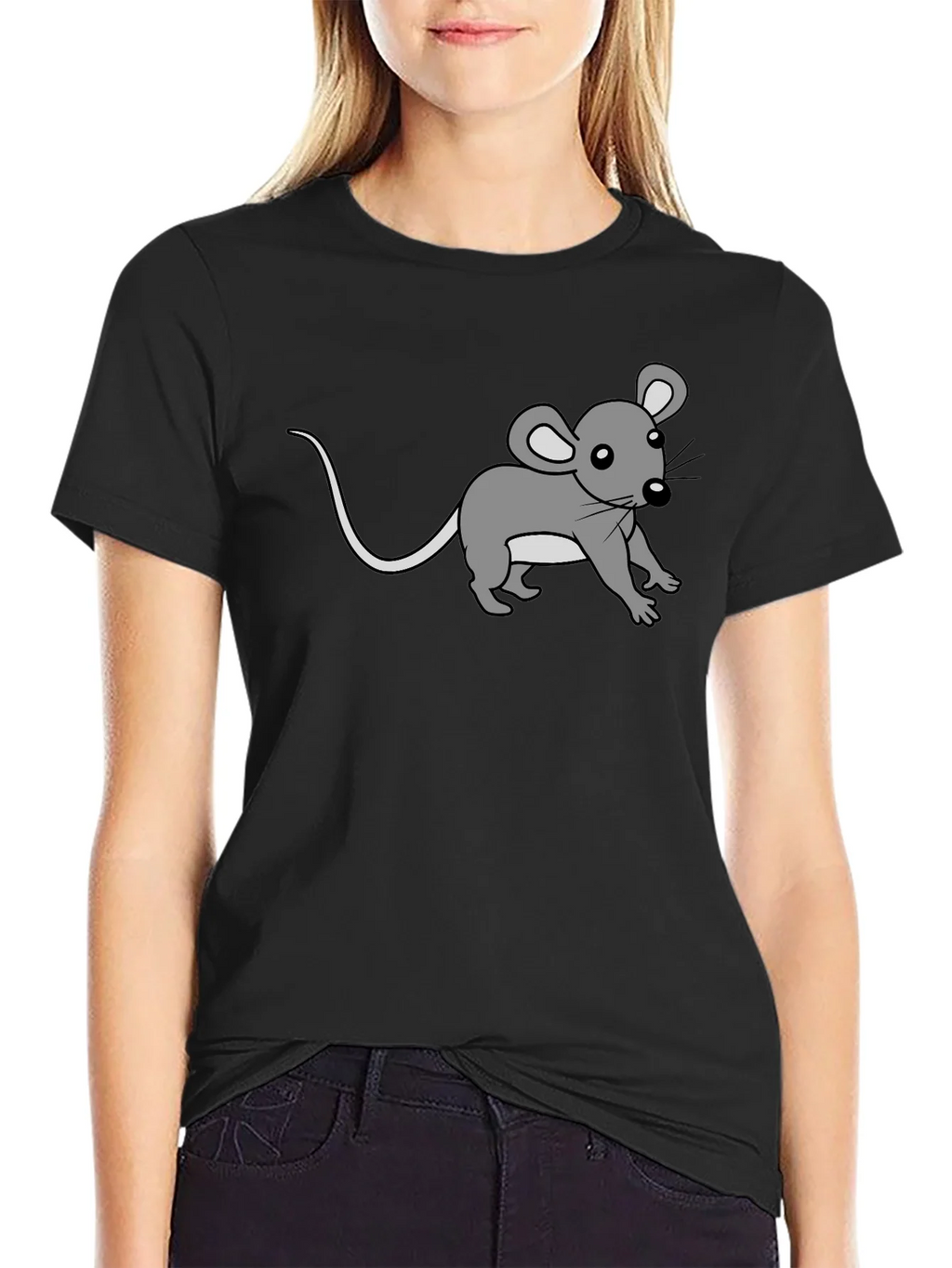 Cute Cartoon Mouse Graphic Print Black Tee product image 2